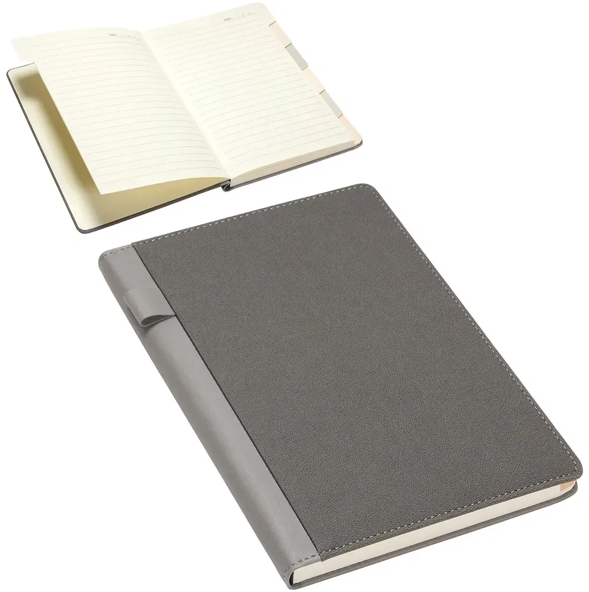 Branded Corona textured journal spine pen loop close-up, imprint area