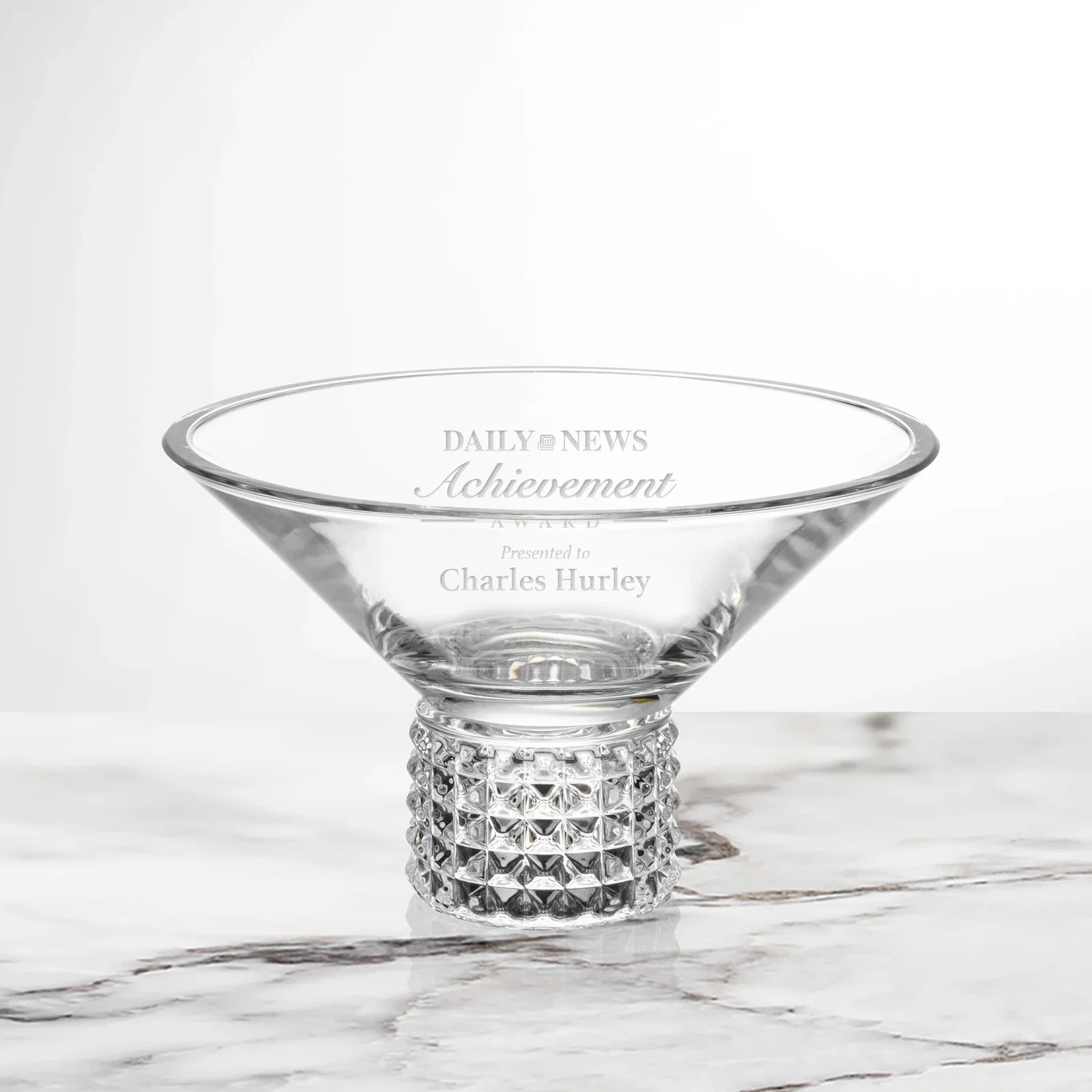 Custom Lead Free Crystalline Bowl with Studded Foot for donor appreciation