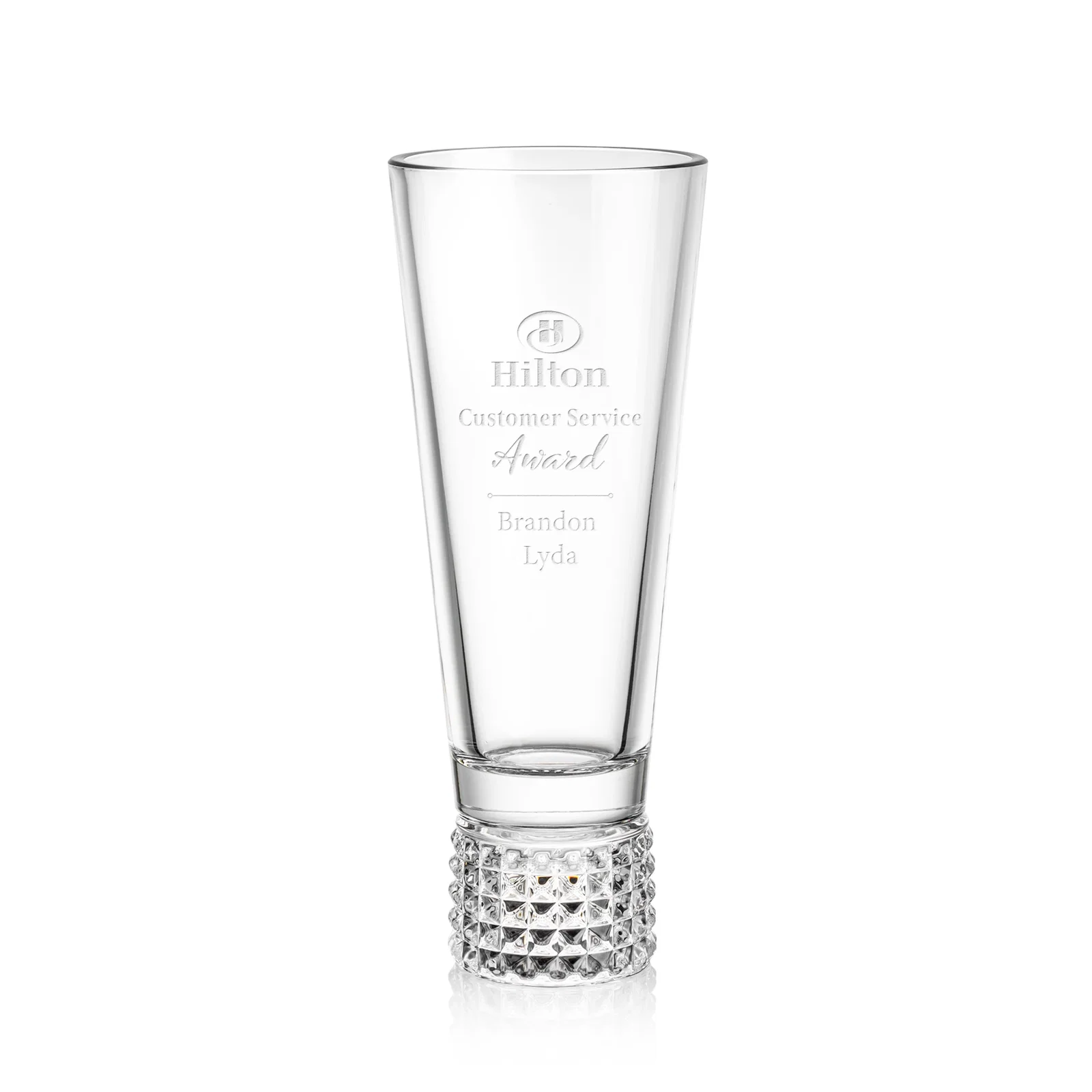 Custom Tall Lead Free Crystalline Vase with Studded Base for corporate award ceremonies