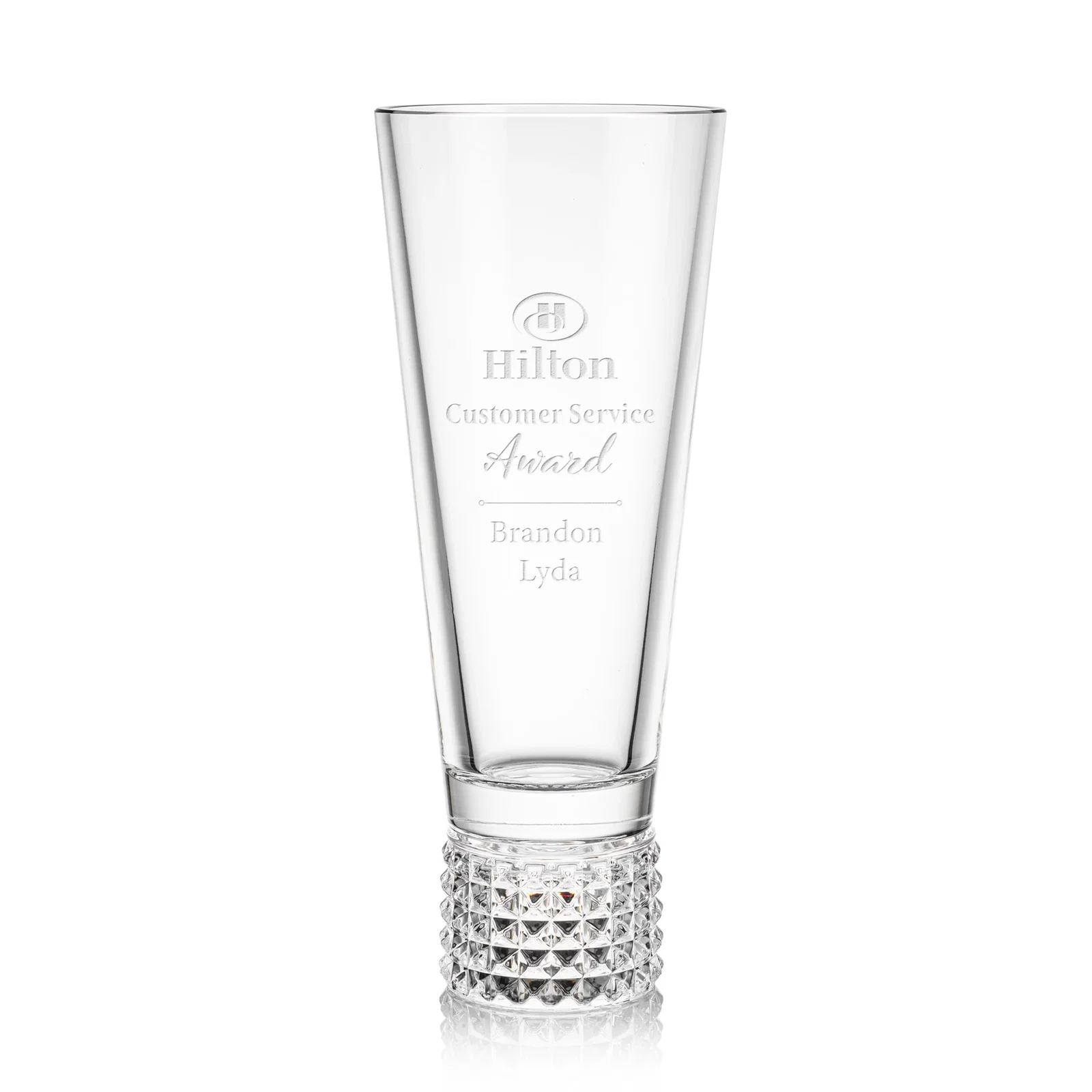 Custom Tall Lead Free Crystalline Vase with Studded Base for service anniversary gifts