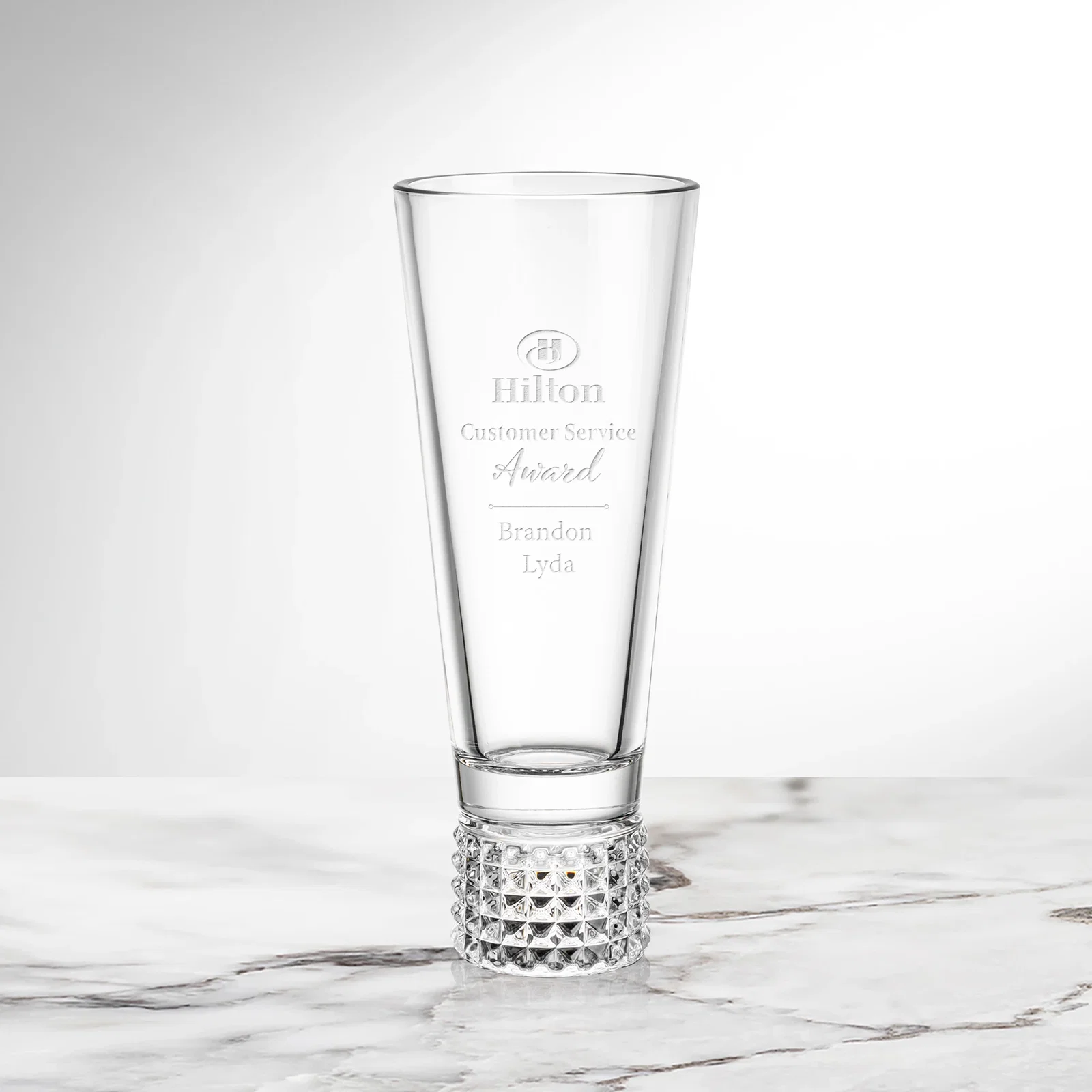 Custom Tall Lead Free Crystalline Vase with Studded Base for team milestone celebrations