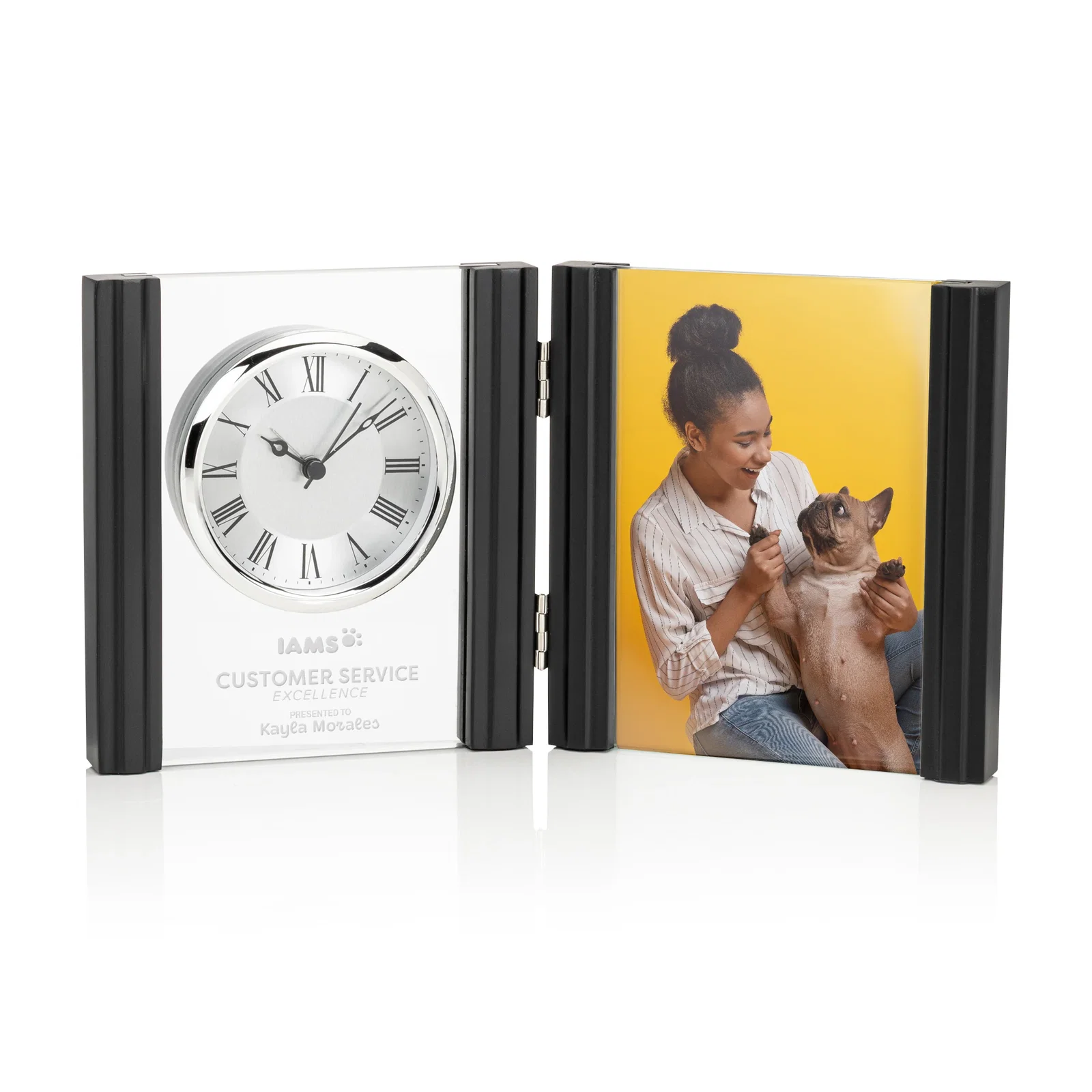 Custom Beechwood Desk Clock and Photo Frame Combo for service anniversary gifts
