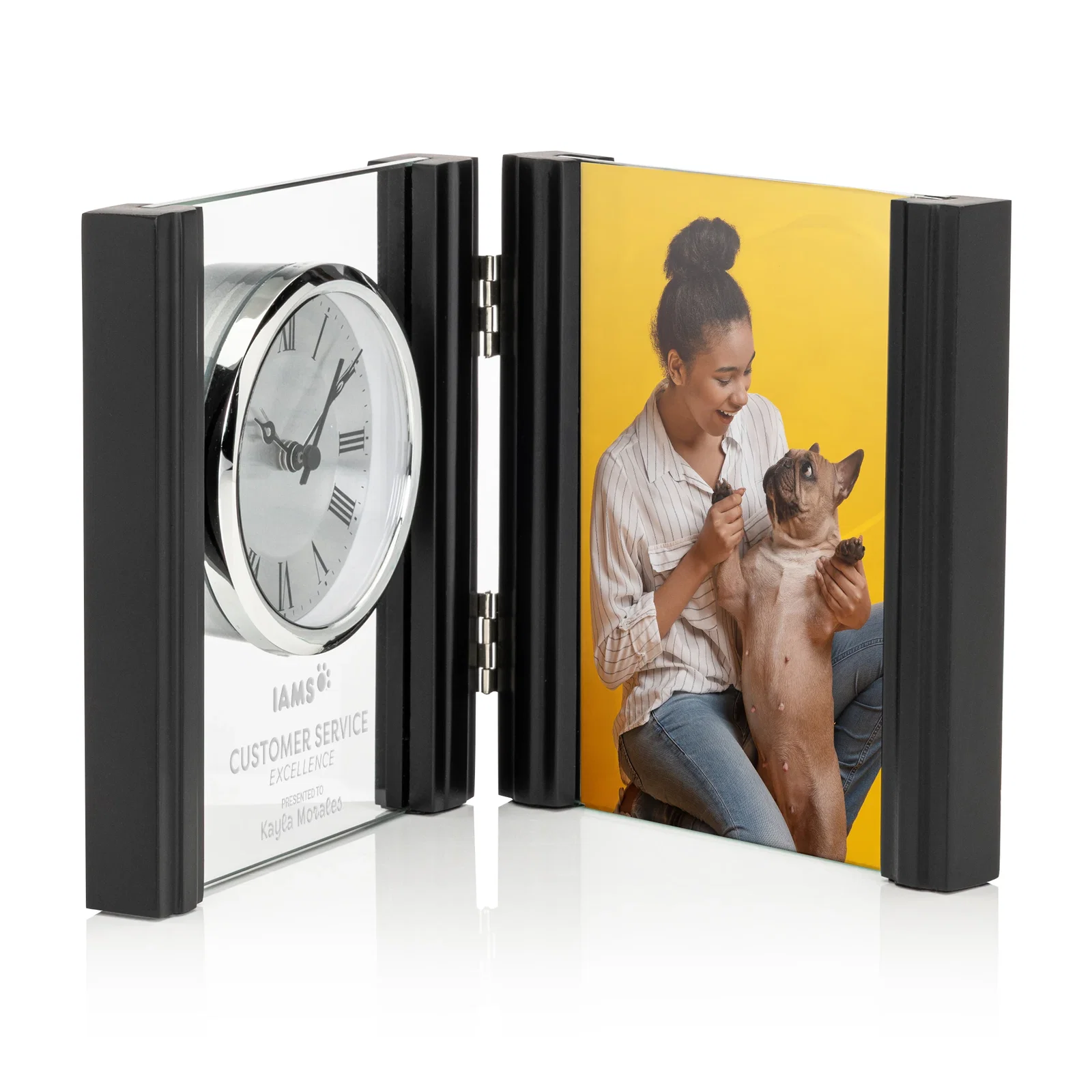 Custom Beechwood Desk Clock and Photo Frame Combo for sales achievement awards