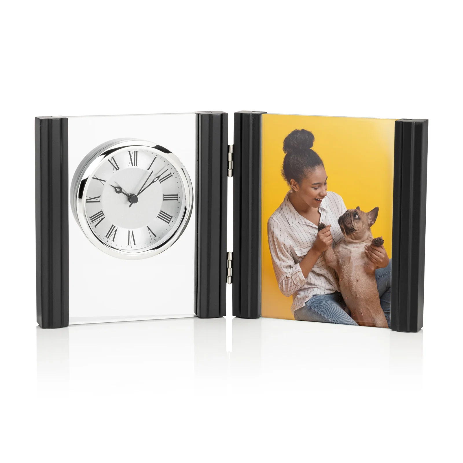 Custom Beechwood Desk Clock and Photo Frame Combo for donor appreciation