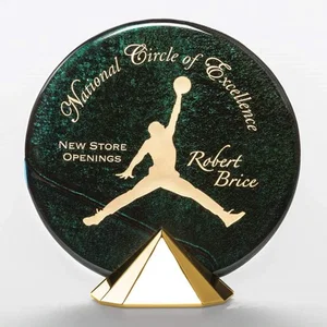 Glass Herringbone Round Award on Faceted Pyramid Base
