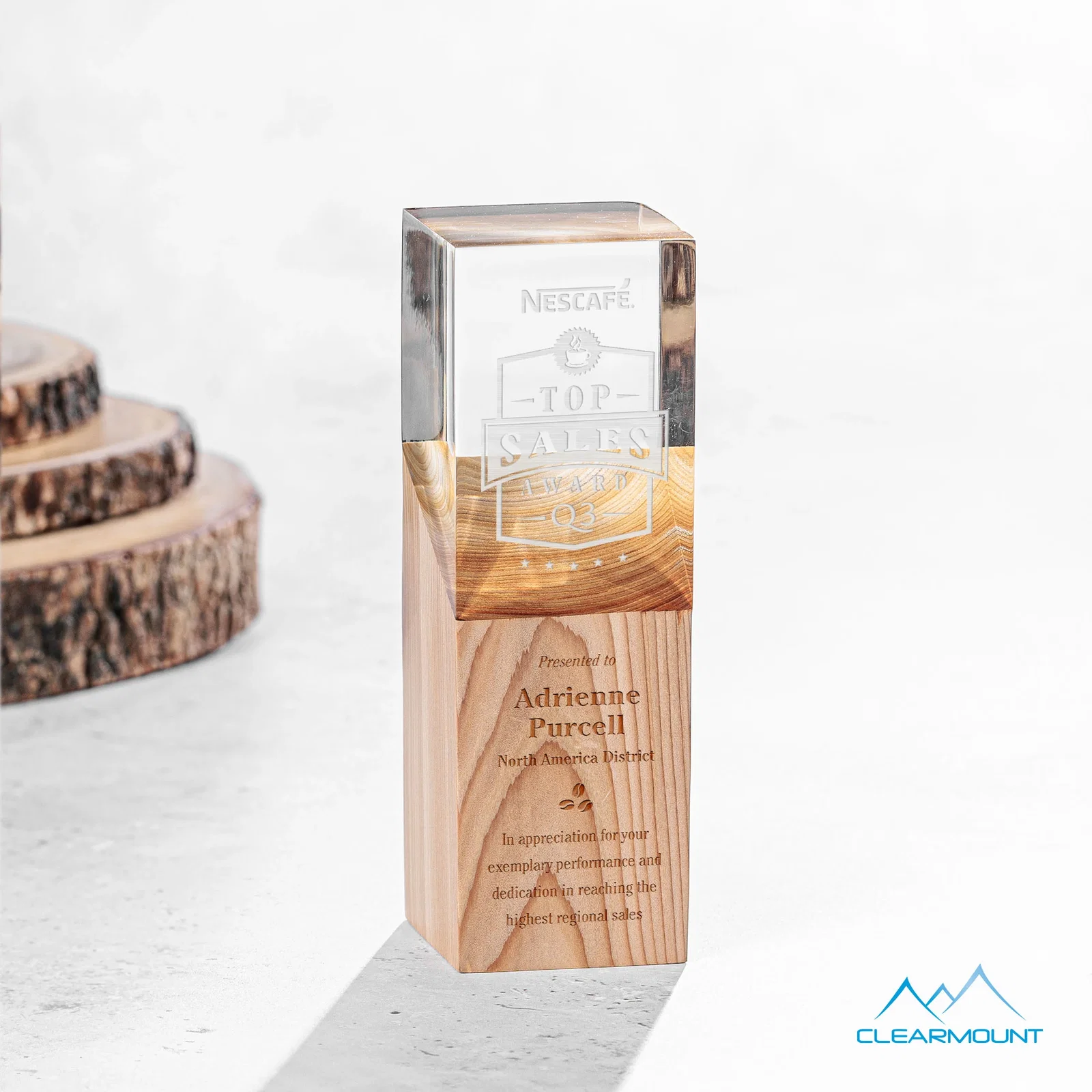 Custom Acrylic and Wood Tower Award, Engrave or Print on Either Material for corporate award ceremonies