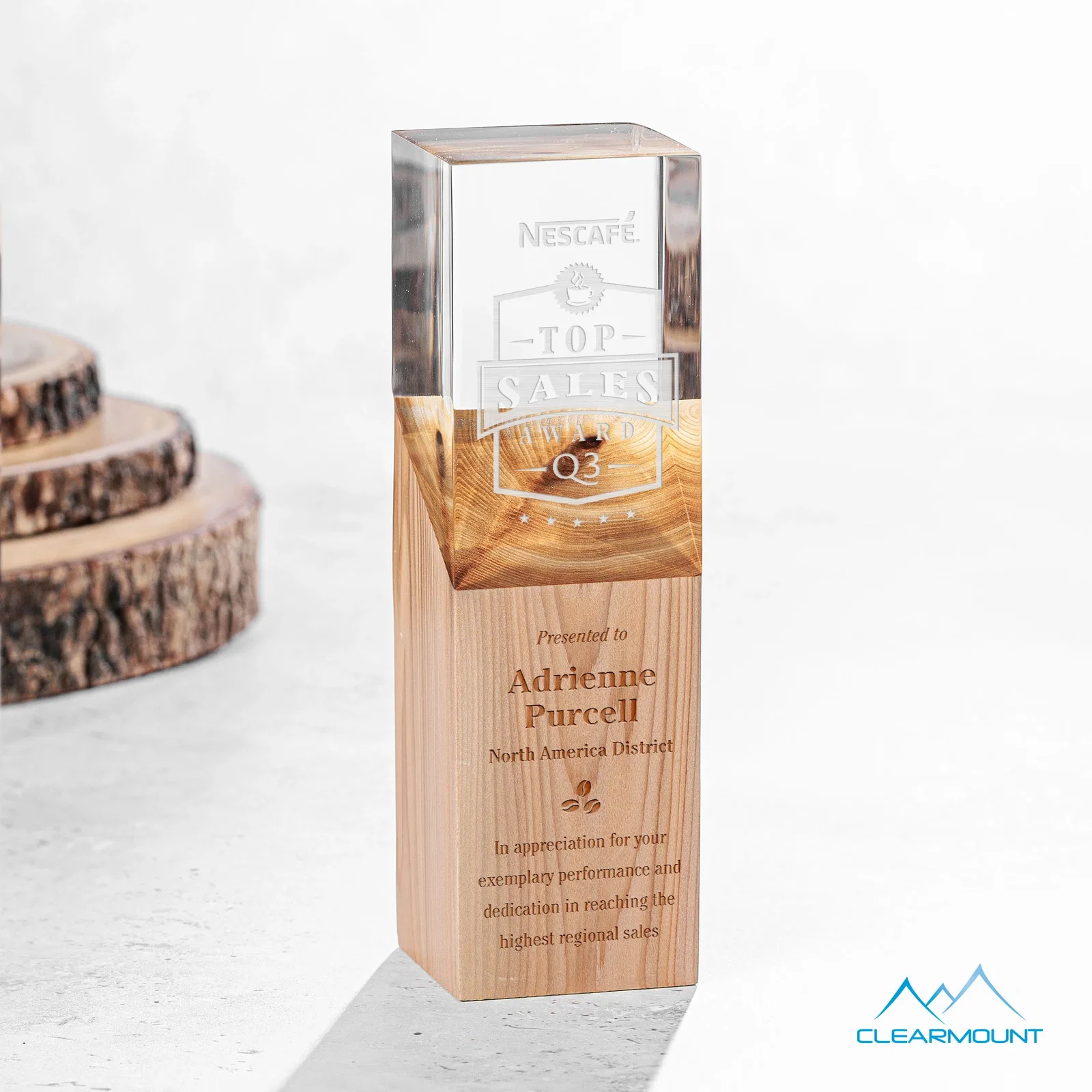 Custom Acrylic and Wood Tower Award, Engrave or Print on Either Material for service anniversary gifts