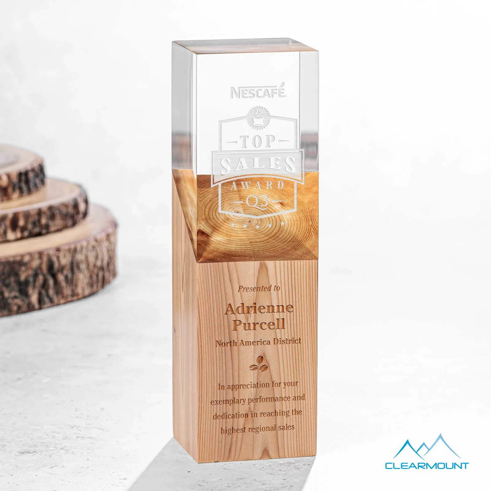 Custom Acrylic and Wood Tower Award, Engrave or Print on Either Material for sales achievement awards