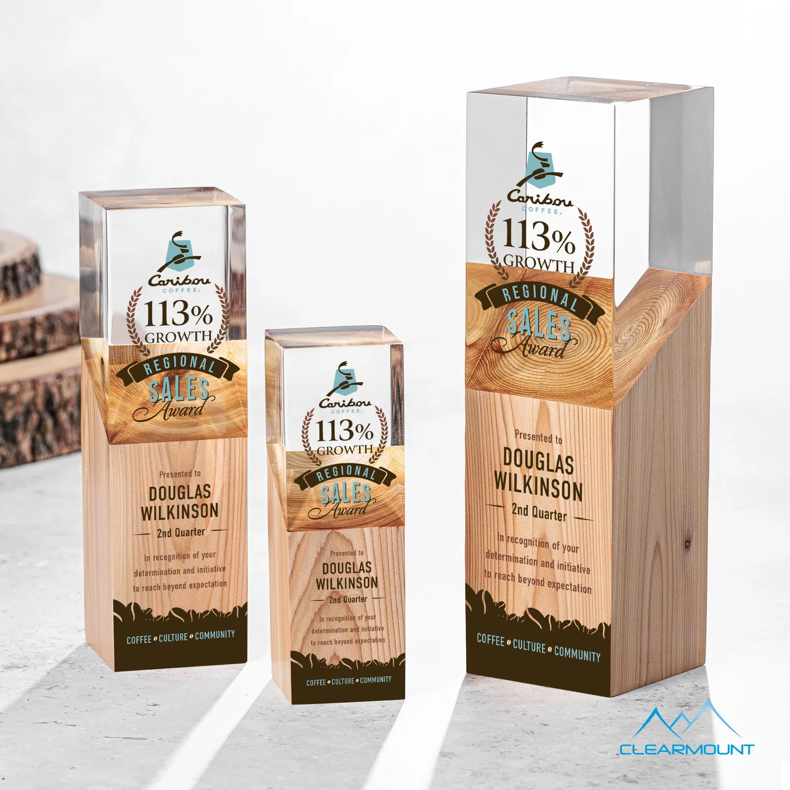 Custom Acrylic and Wood Tower Award, Engrave or Print on Either Material for retirement presentations