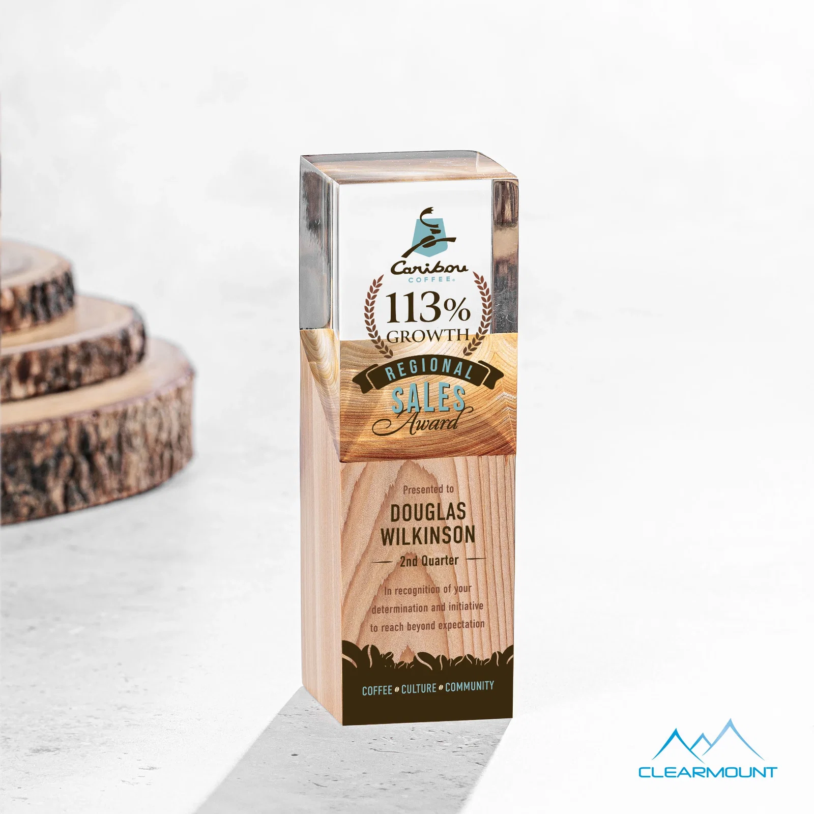 Custom Acrylic and Wood Tower Award, Engrave or Print on Either Material for team milestone celebrations