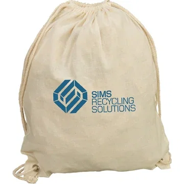 Cotton canvas drawstring backpack with grommet-reinforced corners, front view