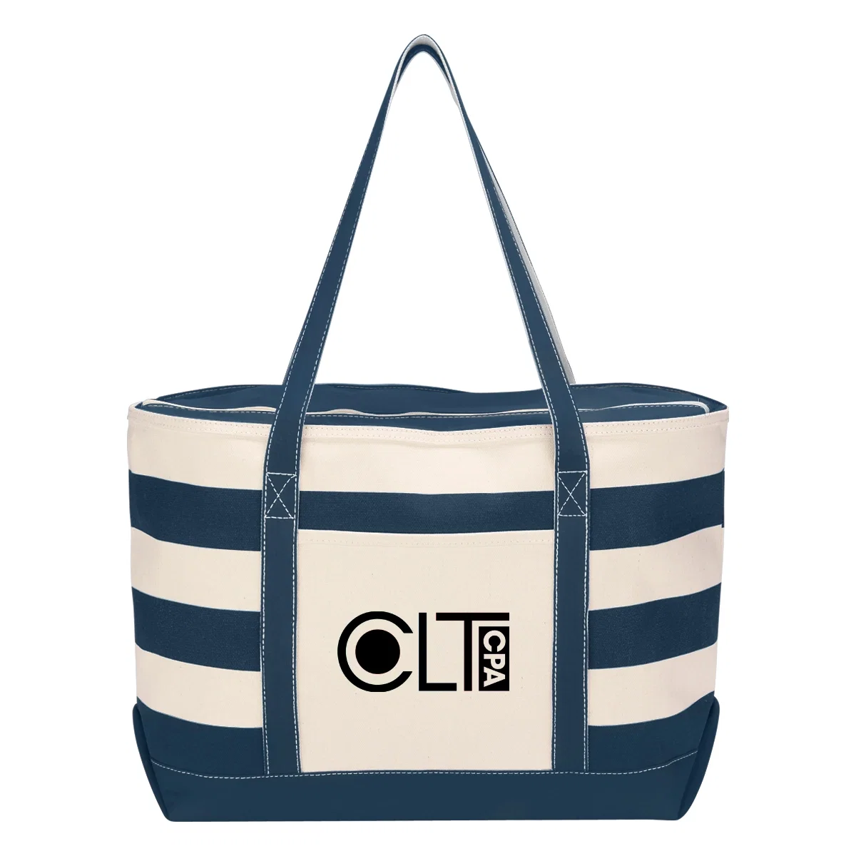 Natural cotton tote with contrast trim along the top