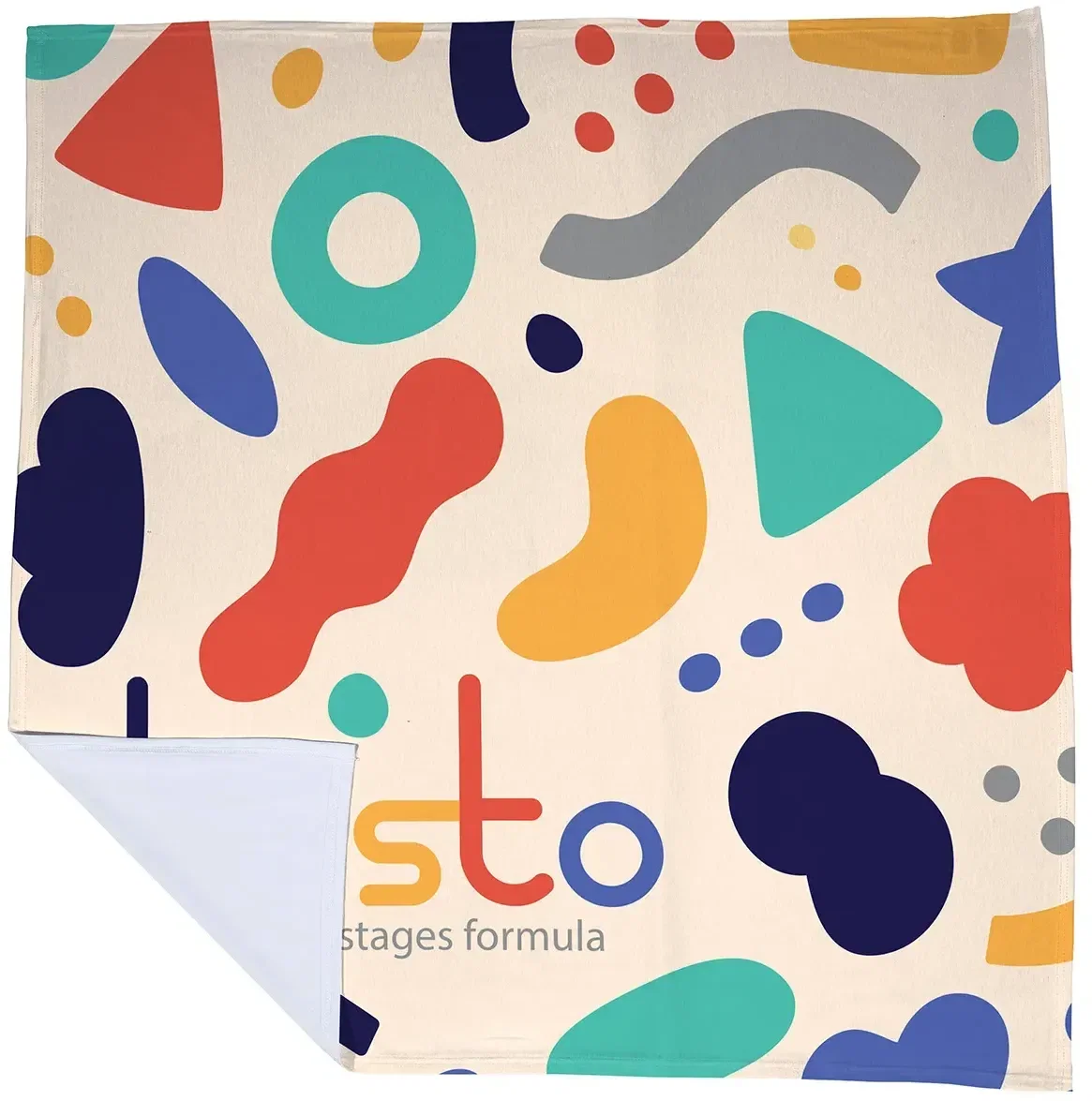 Promotional Cotton Feel swaddle blanket displayed flat with logo imprint area, detail view