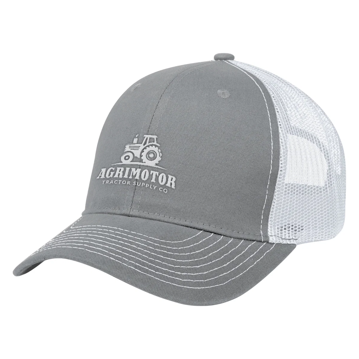Curved bill seen from the side of the hat