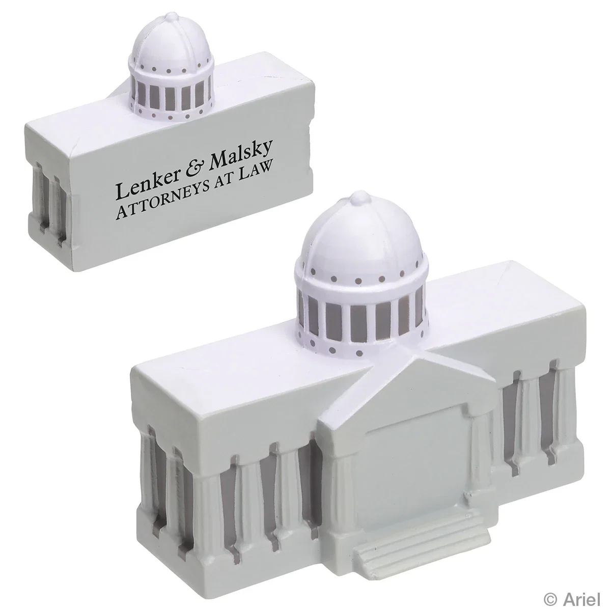 Courthouse building shaped stress reliever, about 3.875 inches wide