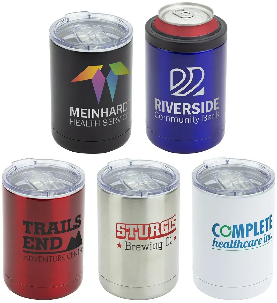 Coventry 12 oz Tumbler + Can Cooler, custom branded tumbler front view with logo