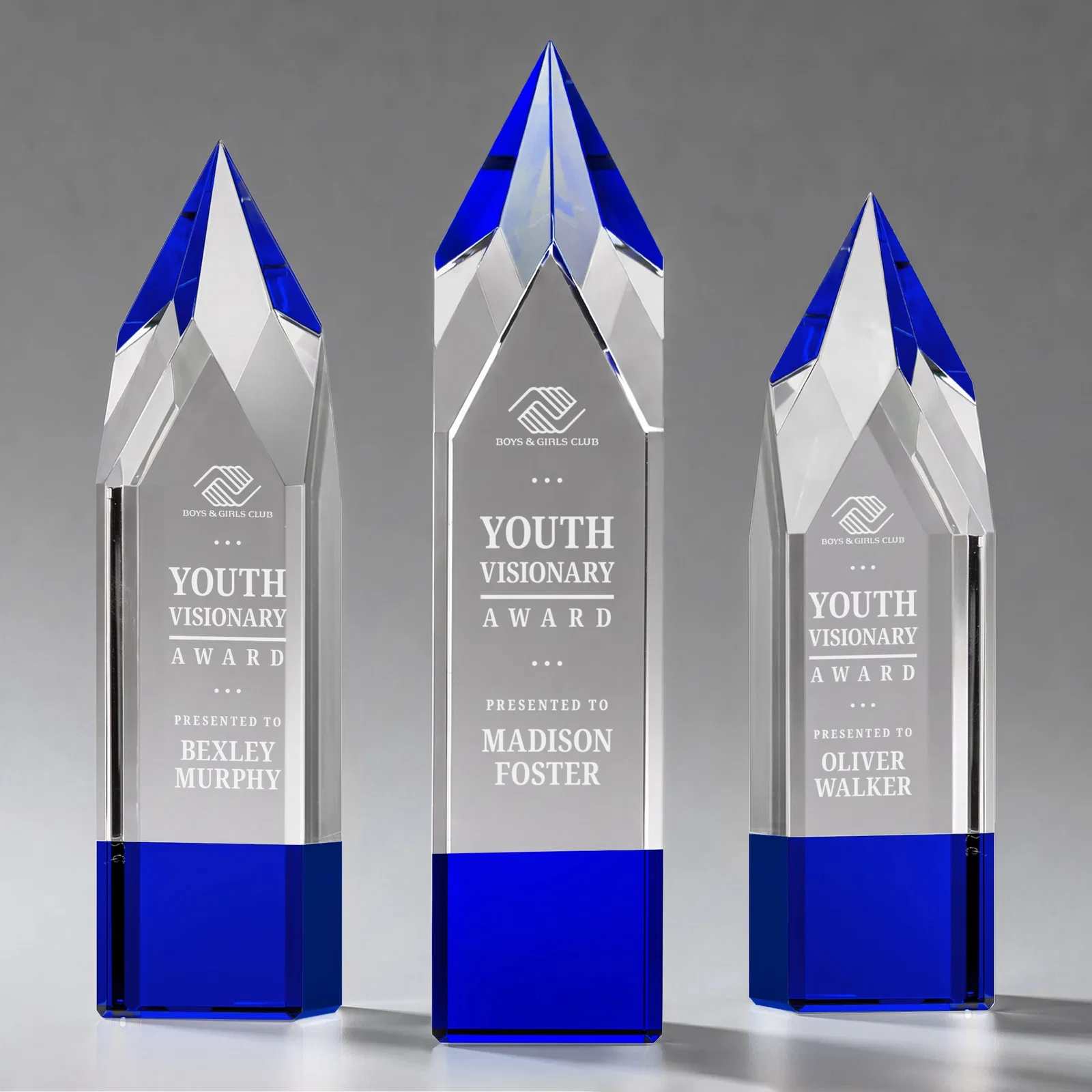 Personalized Emerald and Clear Optical Crystal Tower Award with Subsurface Etching for donor appreciation