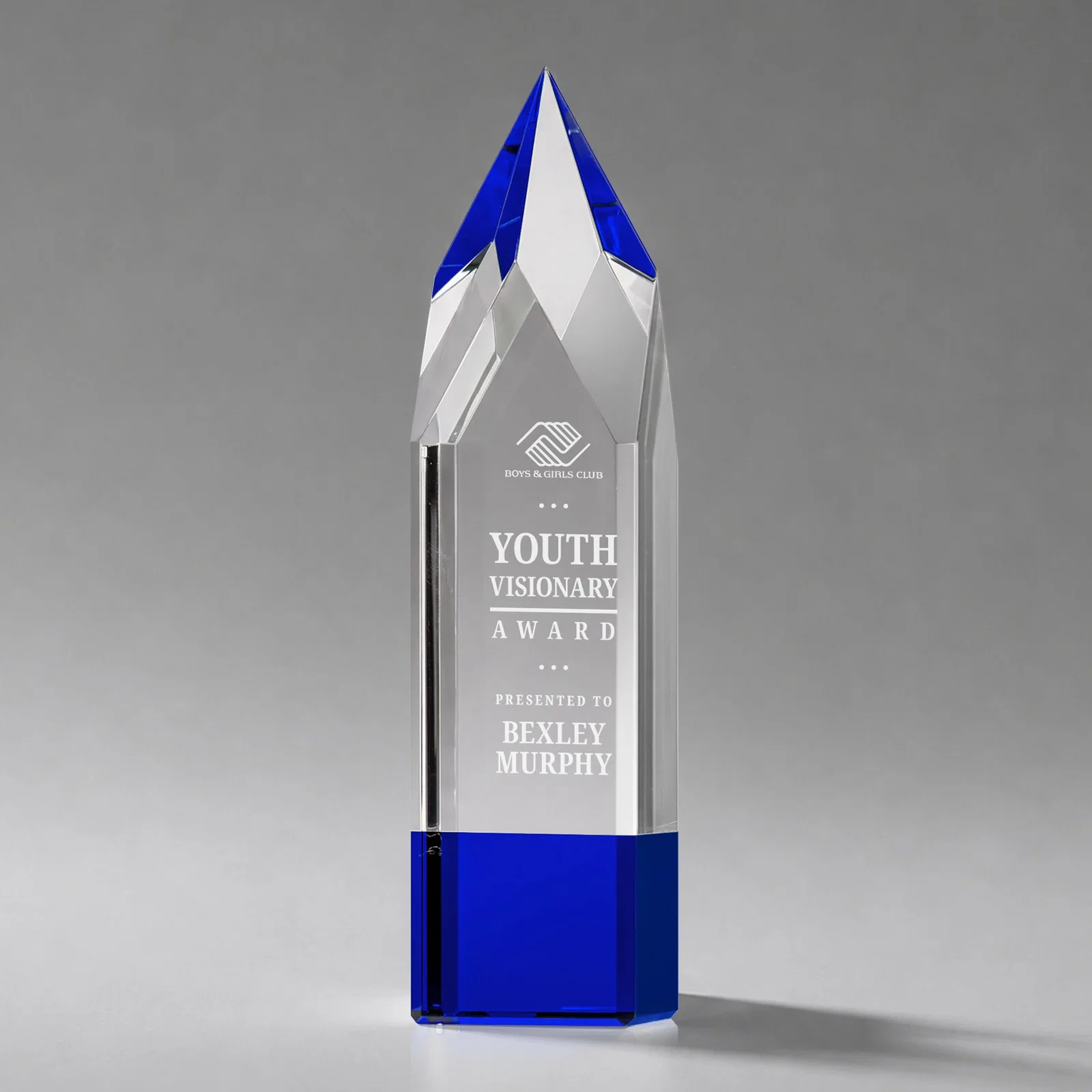 Personalized Emerald and Clear Optical Crystal Tower Award with Subsurface Etching for safety achievement programs