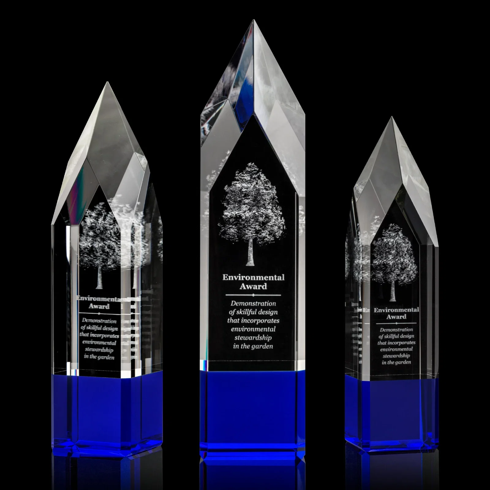 Personalized Emerald and Clear Optical Crystal Tower Award with Subsurface Etching for company anniversary events