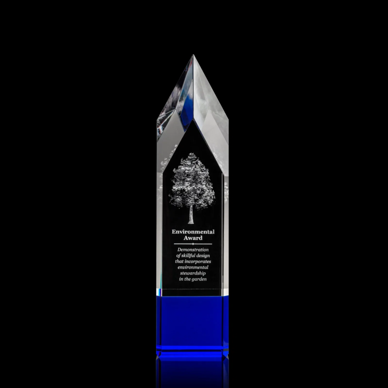 Promotional Emerald and Clear Optical Crystal Tower Award with Subsurface Etching for employee recognition