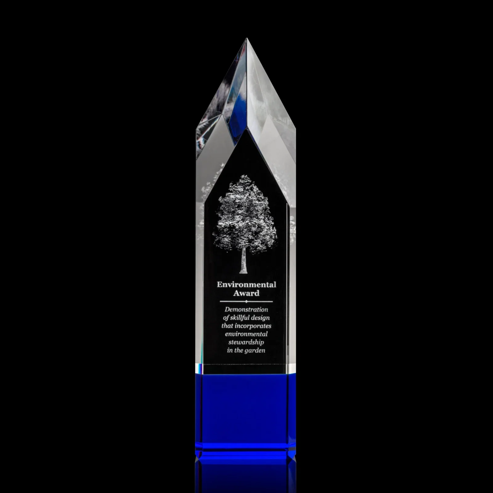 Promotional Emerald and Clear Optical Crystal Tower Award with Subsurface Etching for corporate award ceremonies