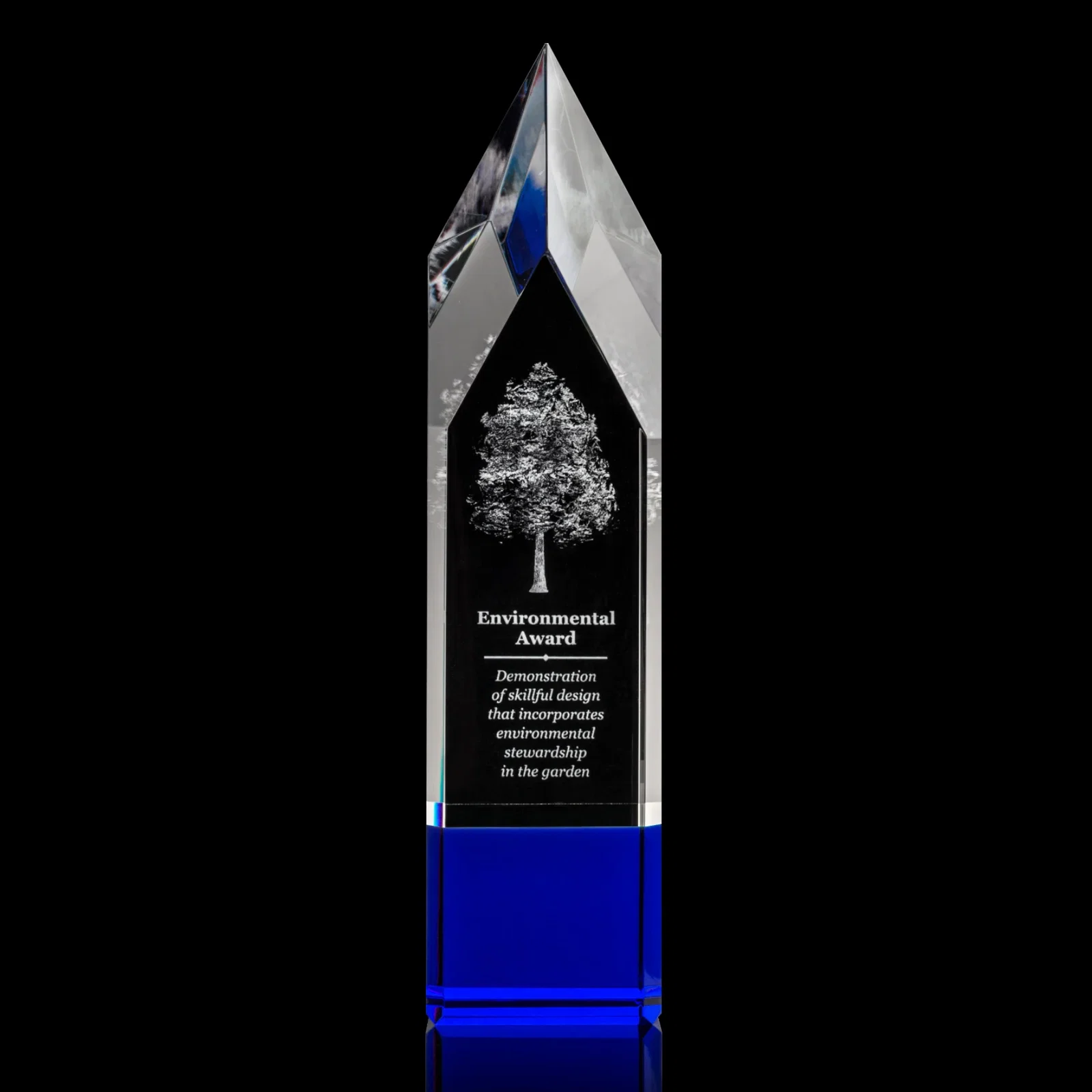 Promotional Emerald and Clear Optical Crystal Tower Award with Subsurface Etching for service anniversary gifts