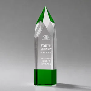 Emerald and Clear Optical Crystal Tower Award with Subsurface Etching