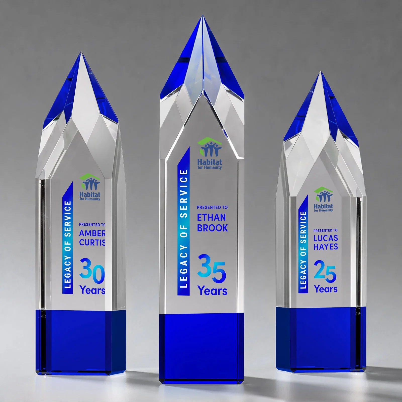 Promotional Emerald and Clear Optical Crystal Tower Award with Subsurface Etching for safety achievement programs