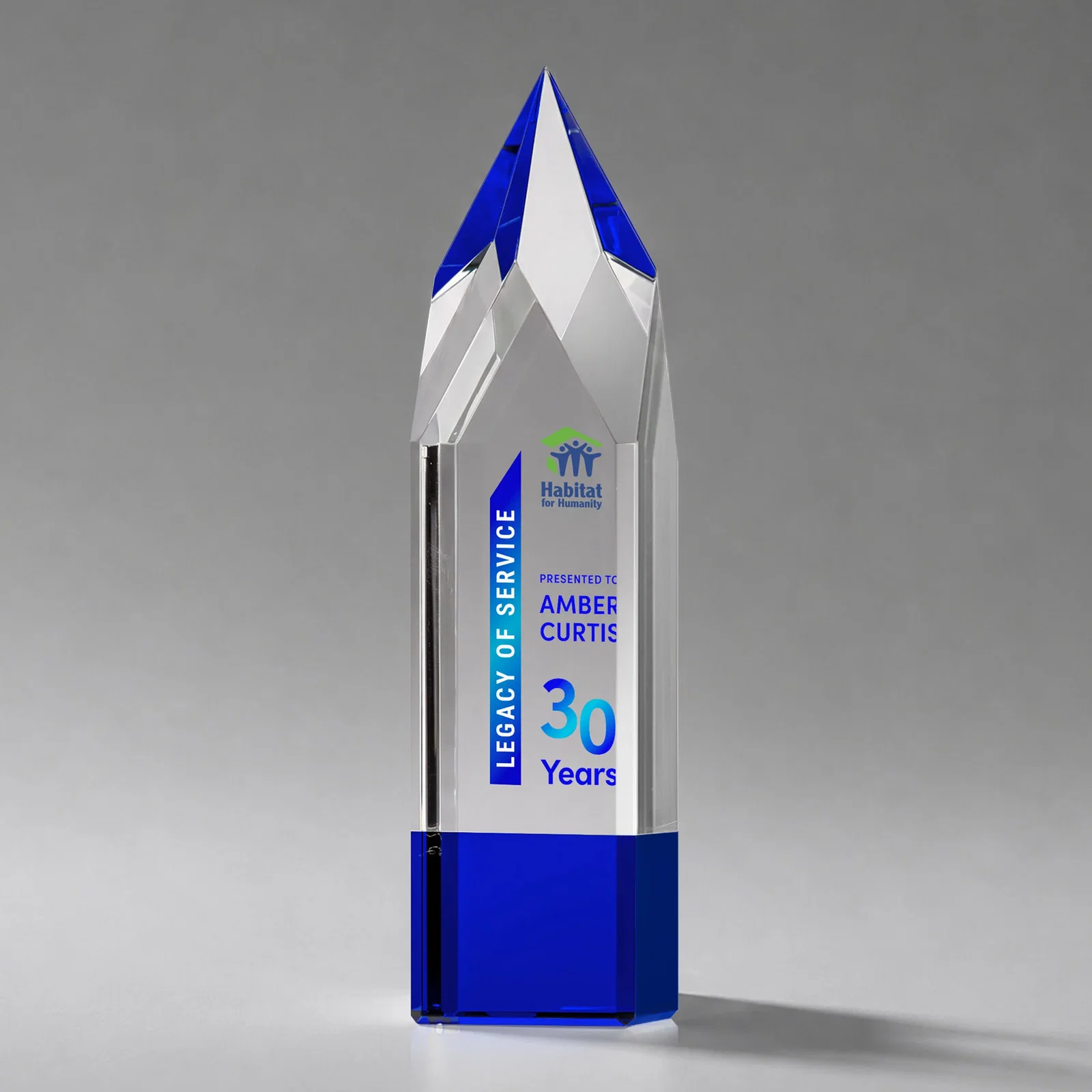 Promotional Emerald and Clear Optical Crystal Tower Award with Subsurface Etching for dealer and partner awards