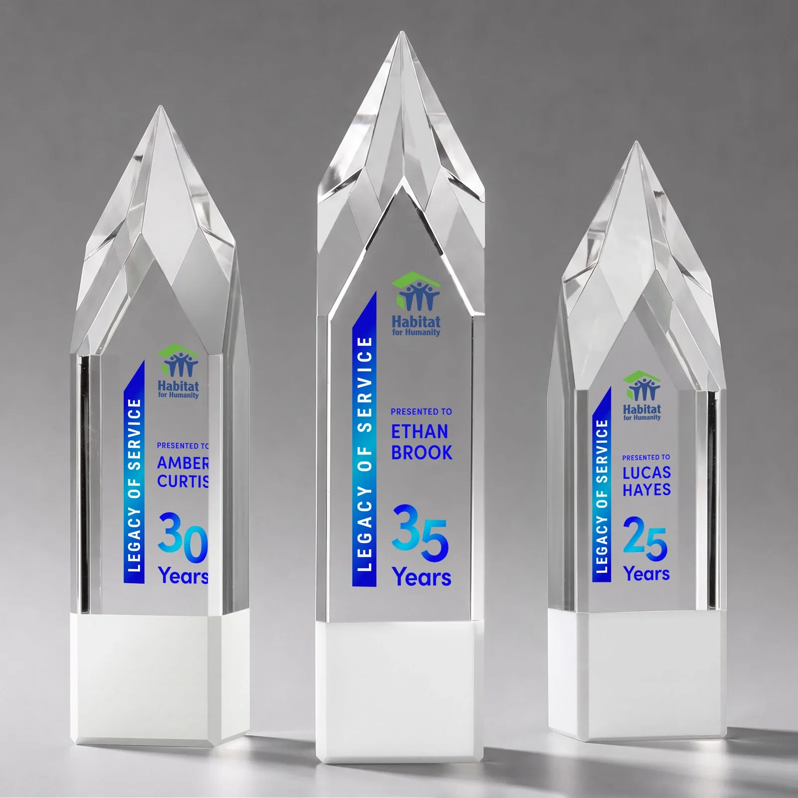 Branded Emerald and Clear Optical Crystal Tower Award with Subsurface Etching for corporate award ceremonies