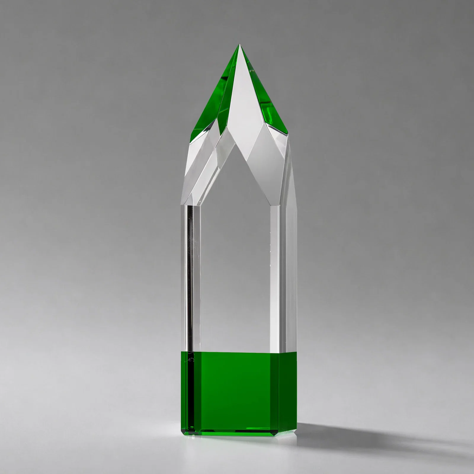 Branded Emerald and Clear Optical Crystal Tower Award with Subsurface Etching for donor appreciation