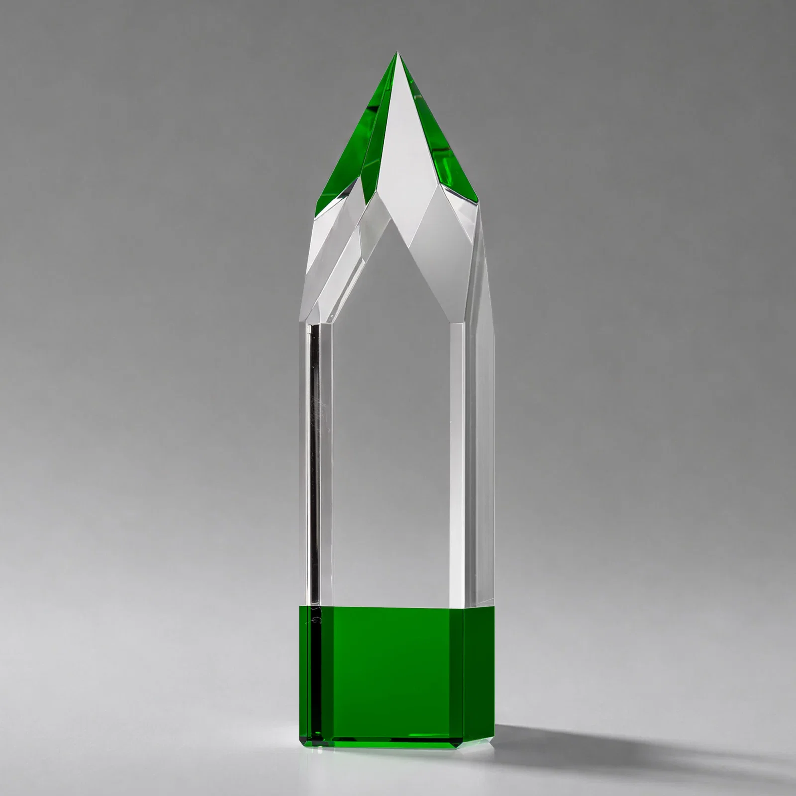 Branded Emerald and Clear Optical Crystal Tower Award with Subsurface Etching for graduation ceremonies