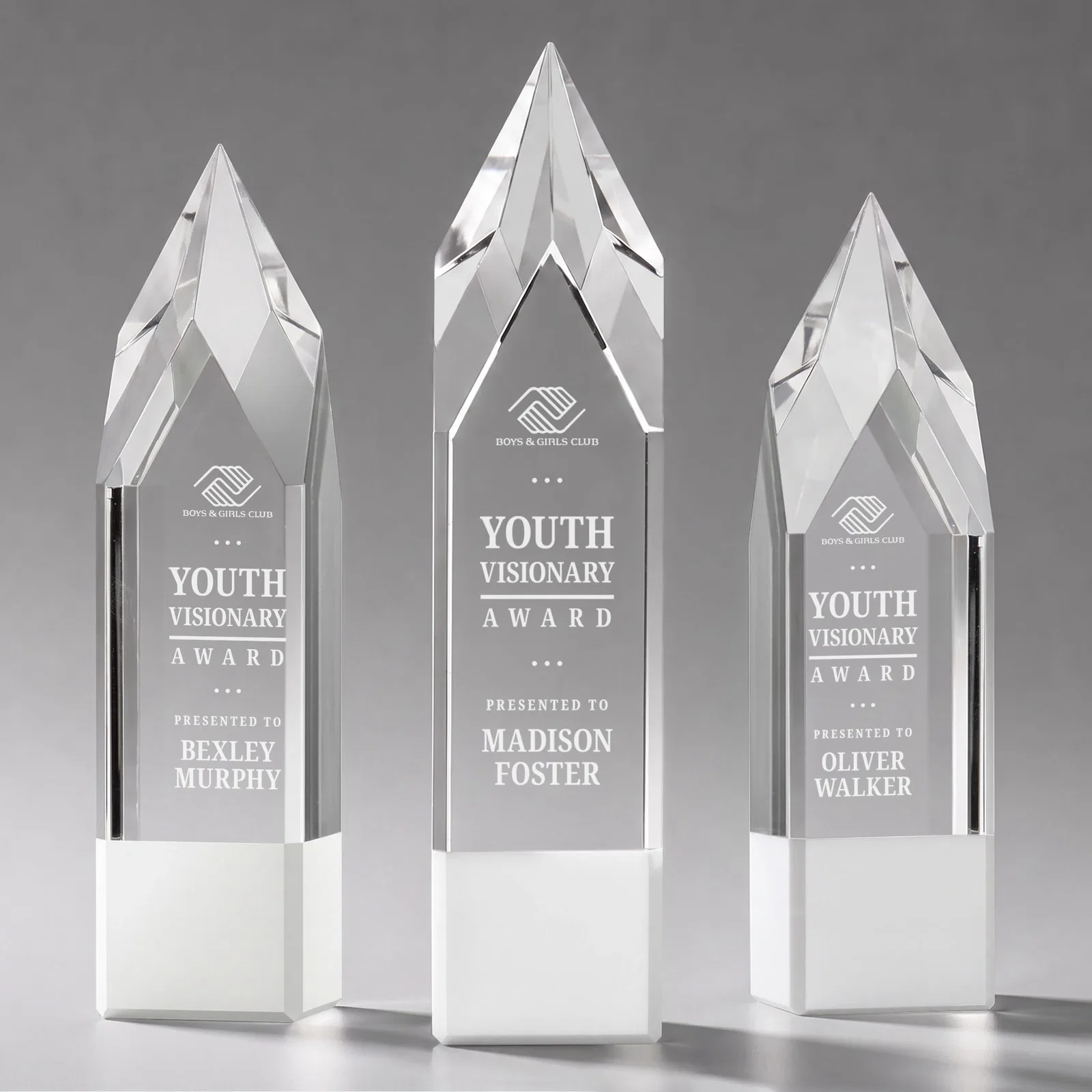 Custom Emerald and Clear Optical Crystal Tower Award with Subsurface Etching for team milestone celebrations