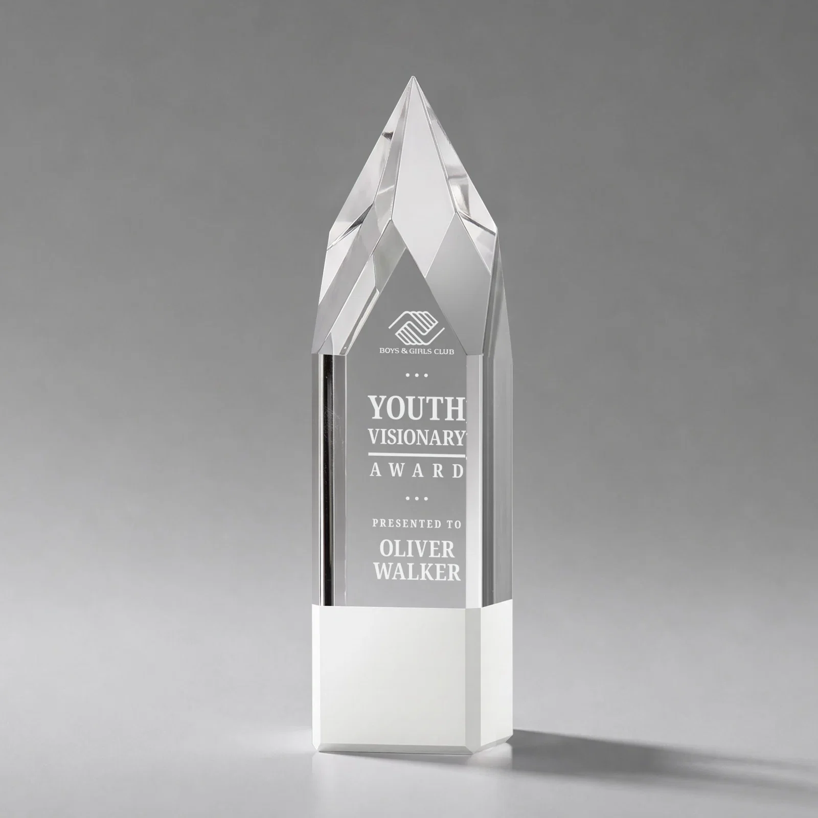 Custom Emerald and Clear Optical Crystal Tower Award with Subsurface Etching for safety achievement programs