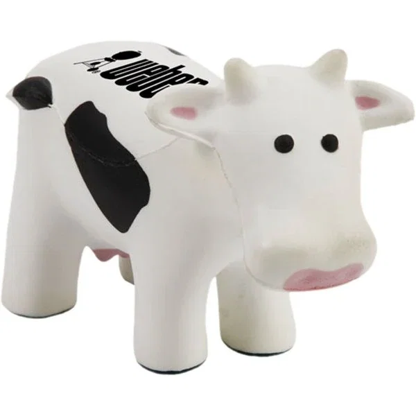 Cow stress reliever, squeezable polyurethane promotional stress ball with imprint