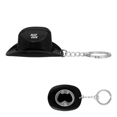 Cowboy hat shaped bottle opener on a split key ring