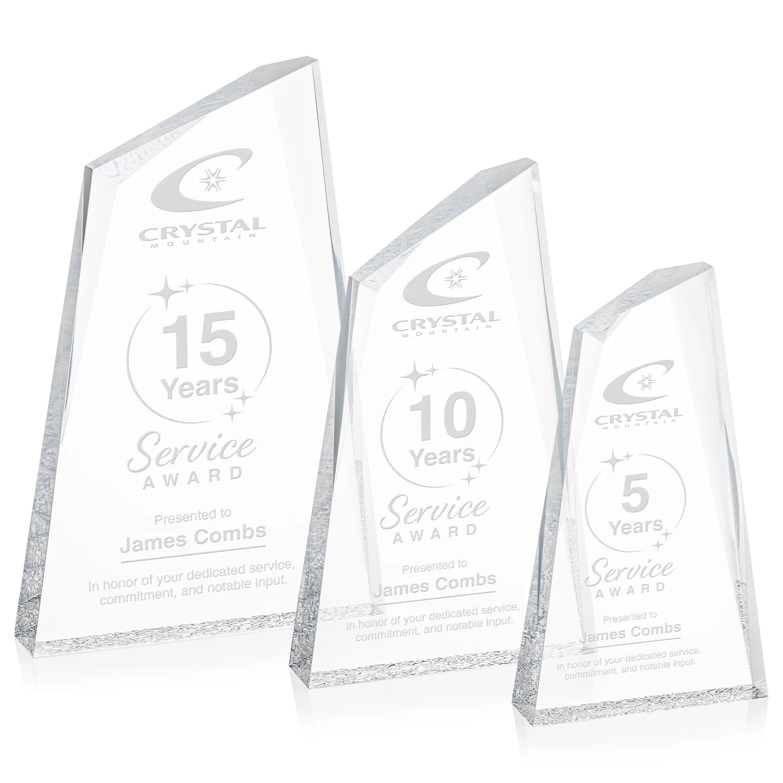 Custom Acrylic Award with Crackle Base and Right-Facing Peak for employee recognition
