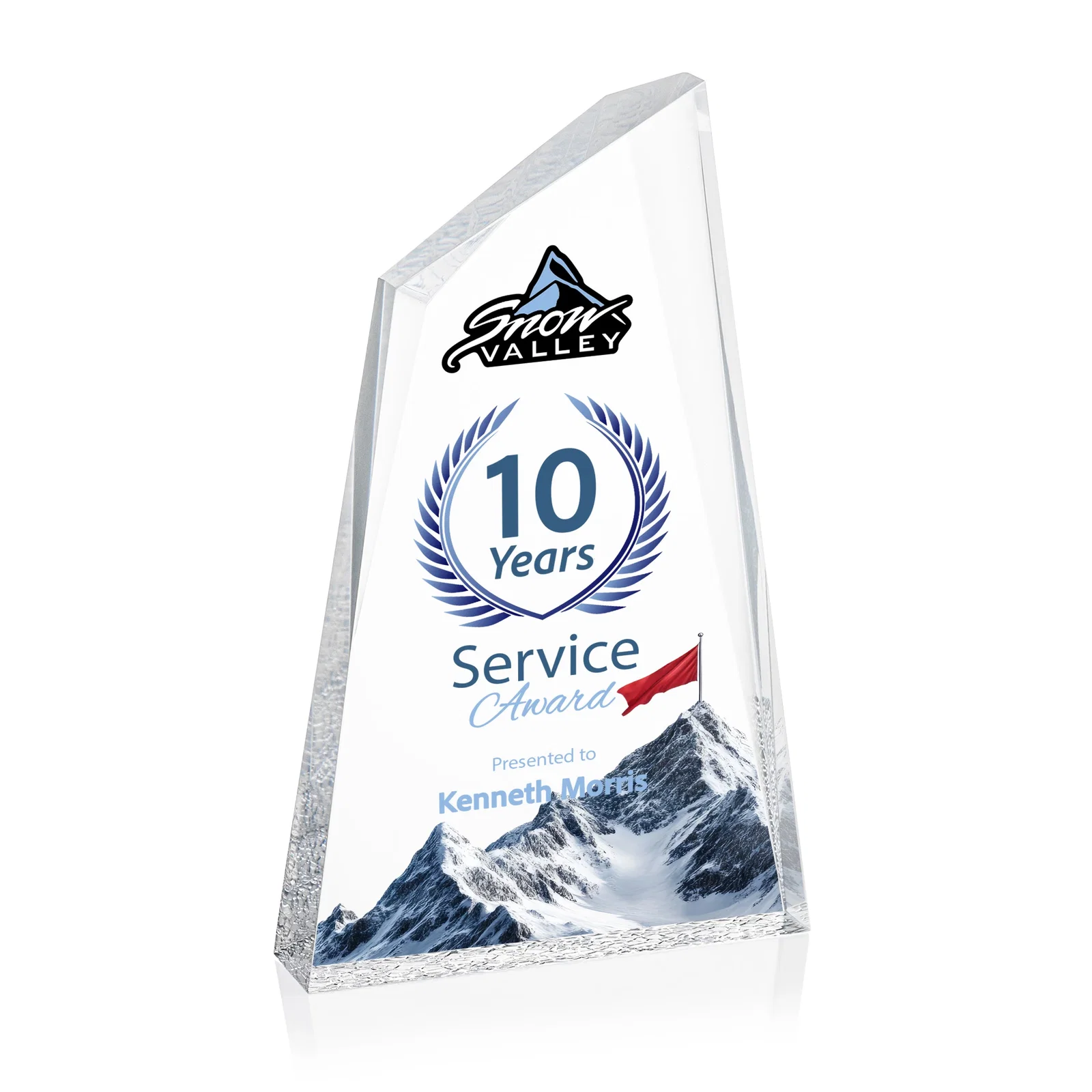 Custom Acrylic Award with Crackle Base and Right-Facing Peak for dealer and partner awards