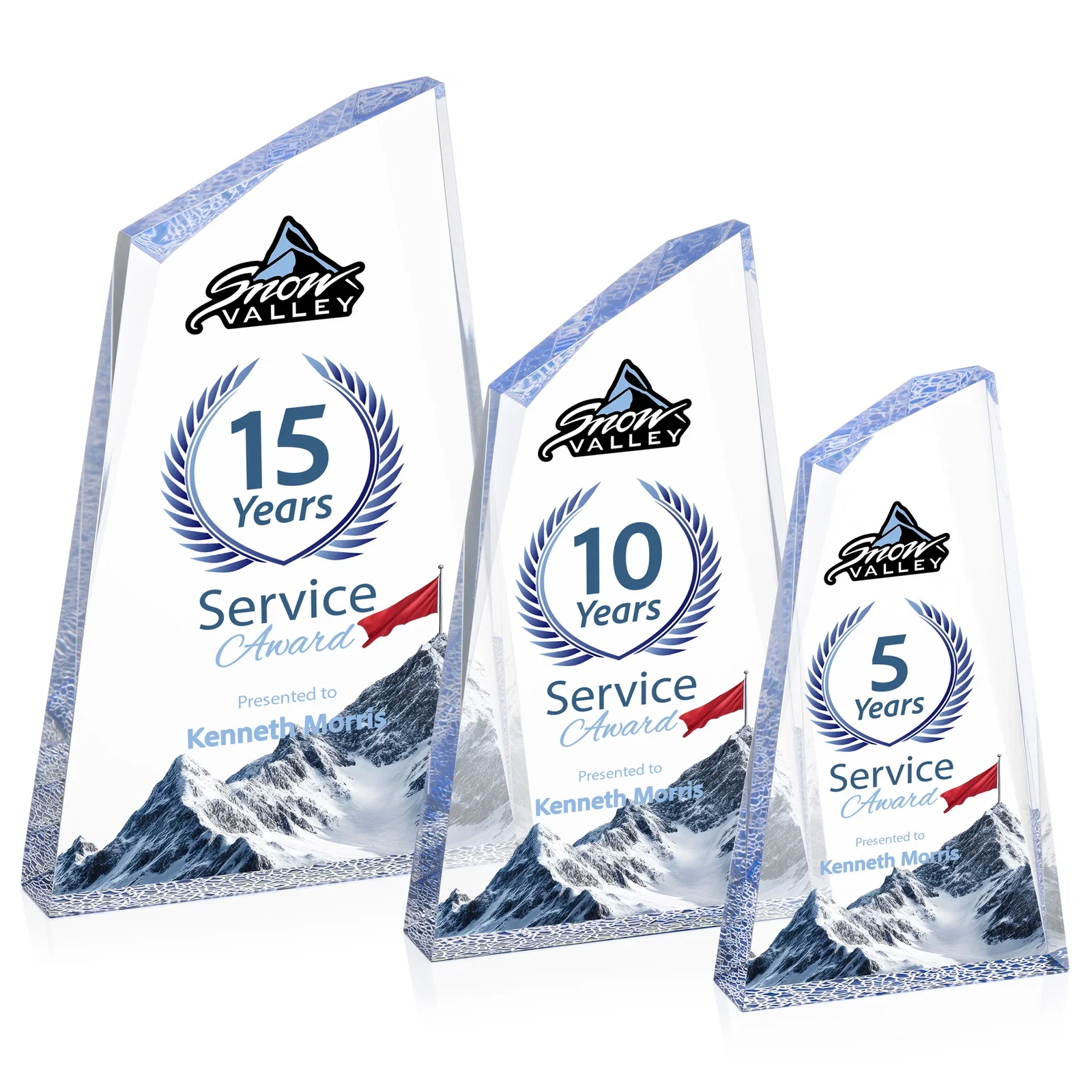 Personalized Acrylic Award with Crackle Base and Right-Facing Peak for employee recognition