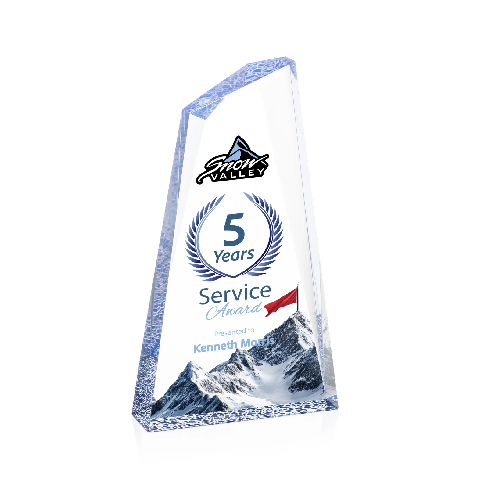 Personalized Acrylic Award with Crackle Base and Right-Facing Peak for corporate award ceremonies