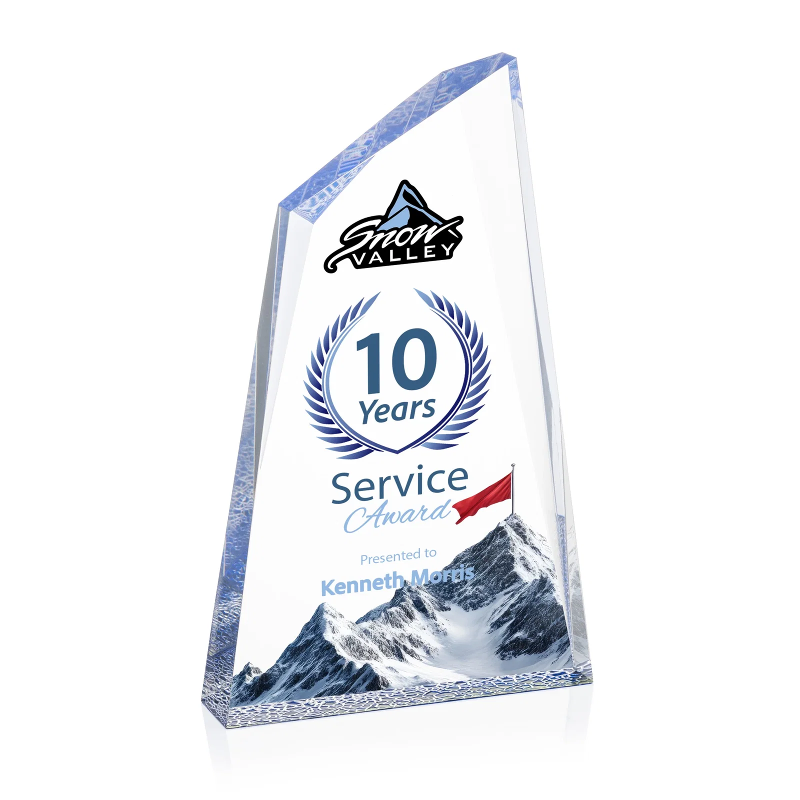 Personalized Acrylic Award with Crackle Base and Right-Facing Peak for service anniversary gifts