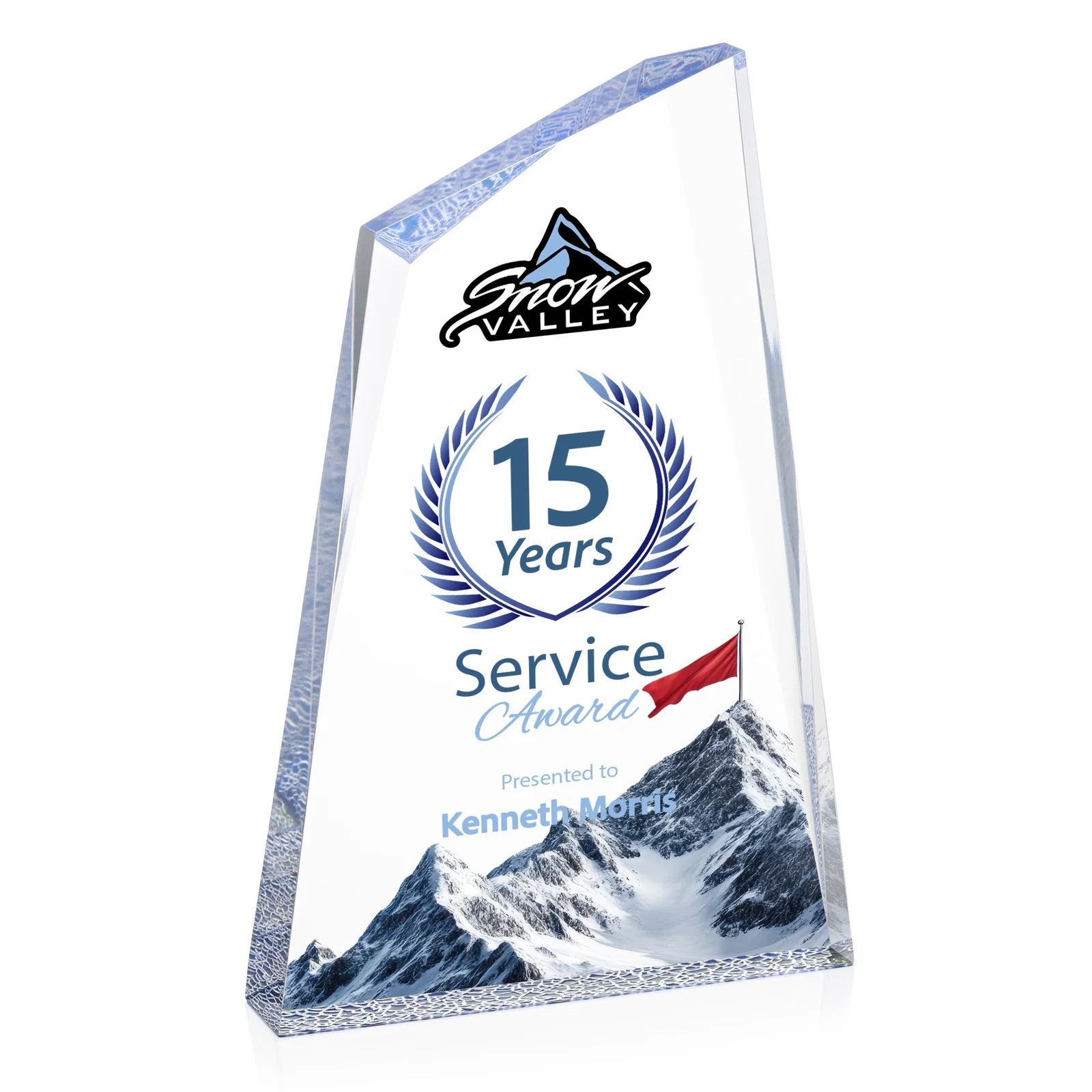 Personalized Acrylic Award with Crackle Base and Right-Facing Peak for sales achievement awards