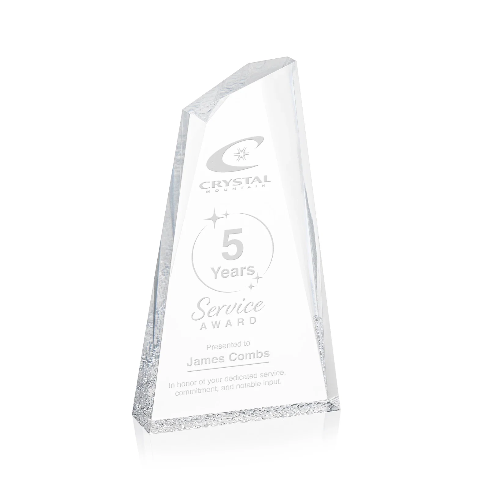 Custom Acrylic Award with Crackle Base and Right-Facing Peak for corporate award ceremonies