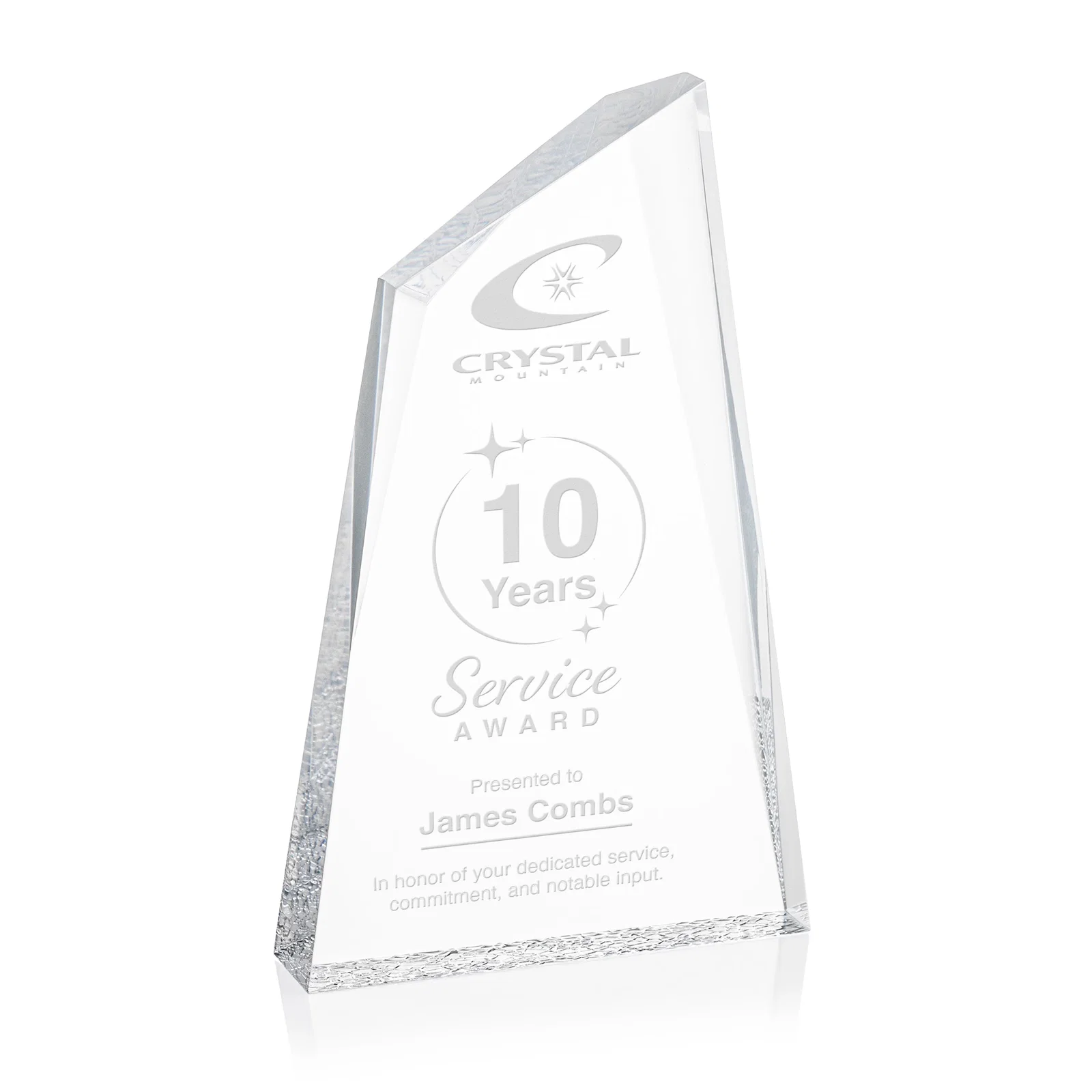 Custom Acrylic Award with Crackle Base and Right-Facing Peak for service anniversary gifts