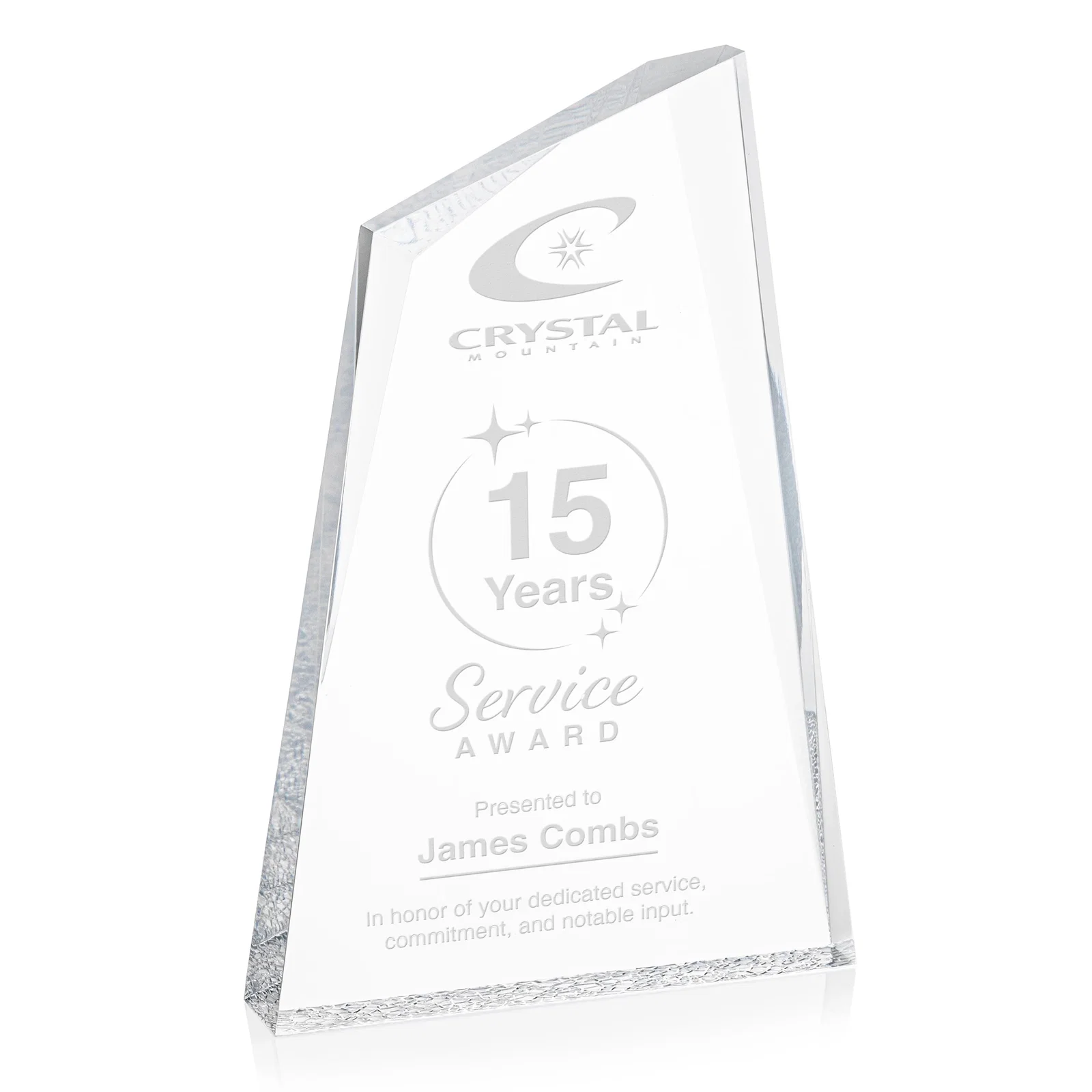 Custom Acrylic Award with Crackle Base and Right-Facing Peak for sales achievement awards