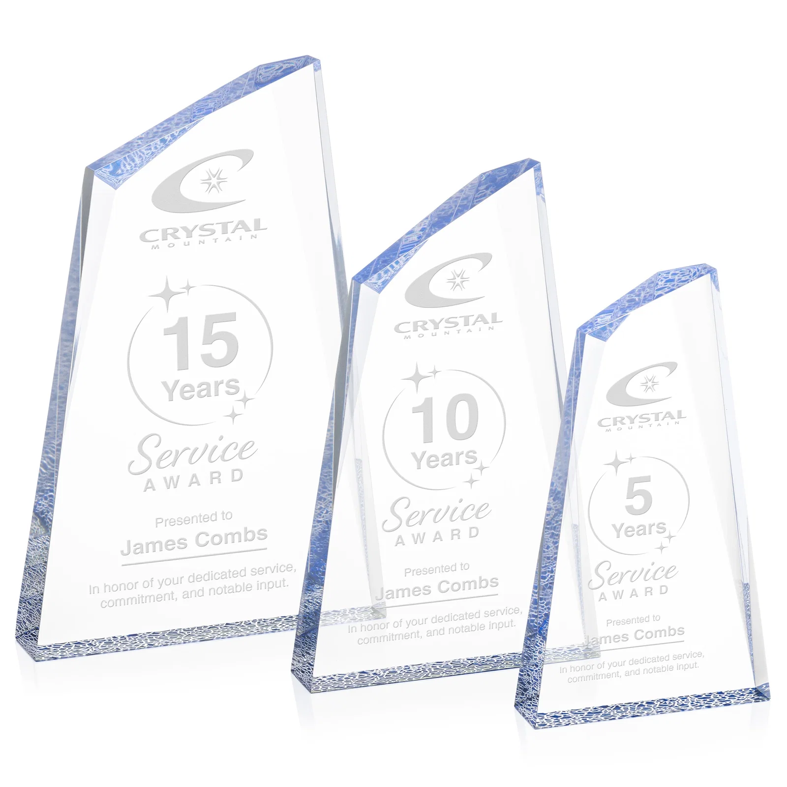 Custom Acrylic Award with Crackle Base and Right-Facing Peak for retirement presentations