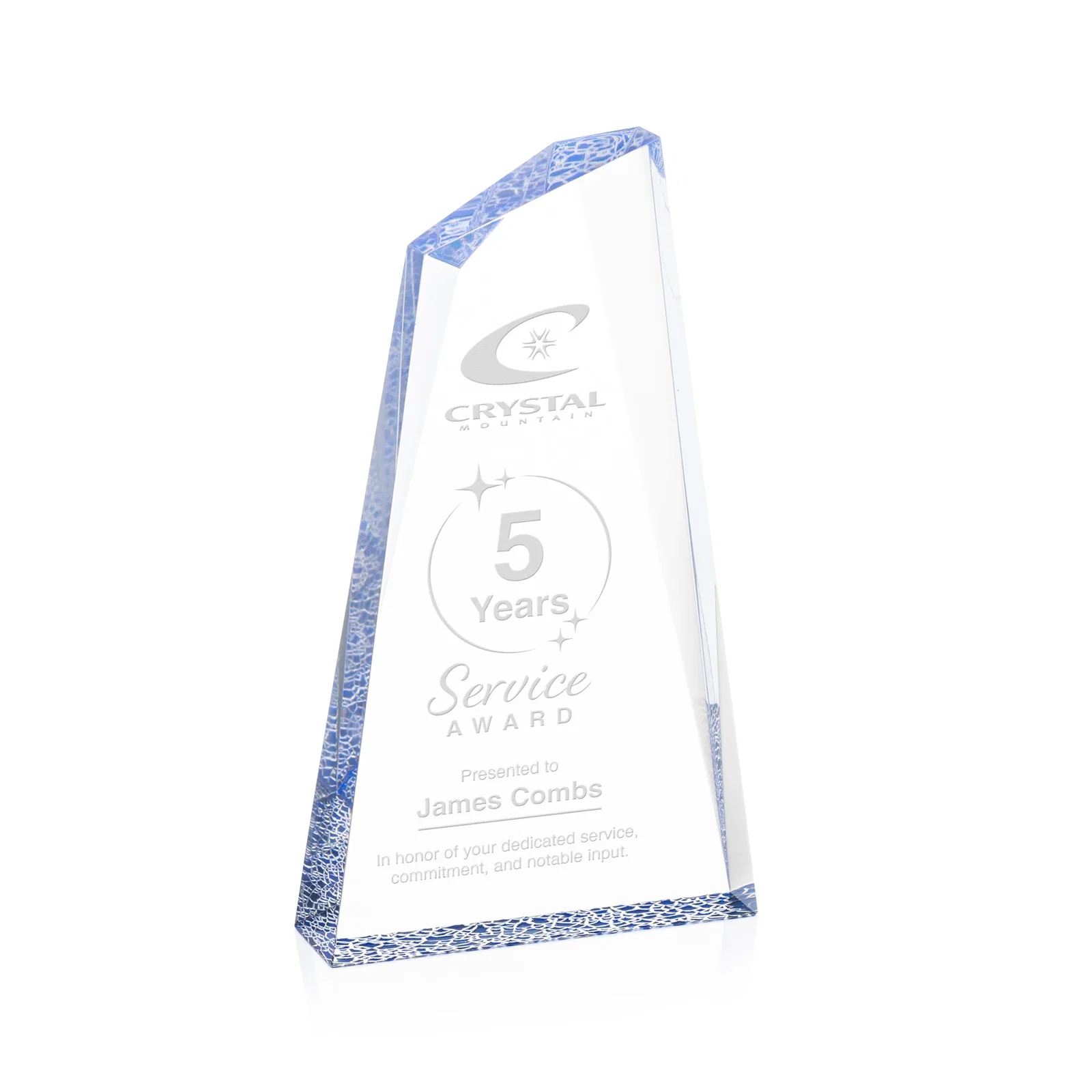 Custom Acrylic Award with Crackle Base and Right-Facing Peak for team milestone celebrations