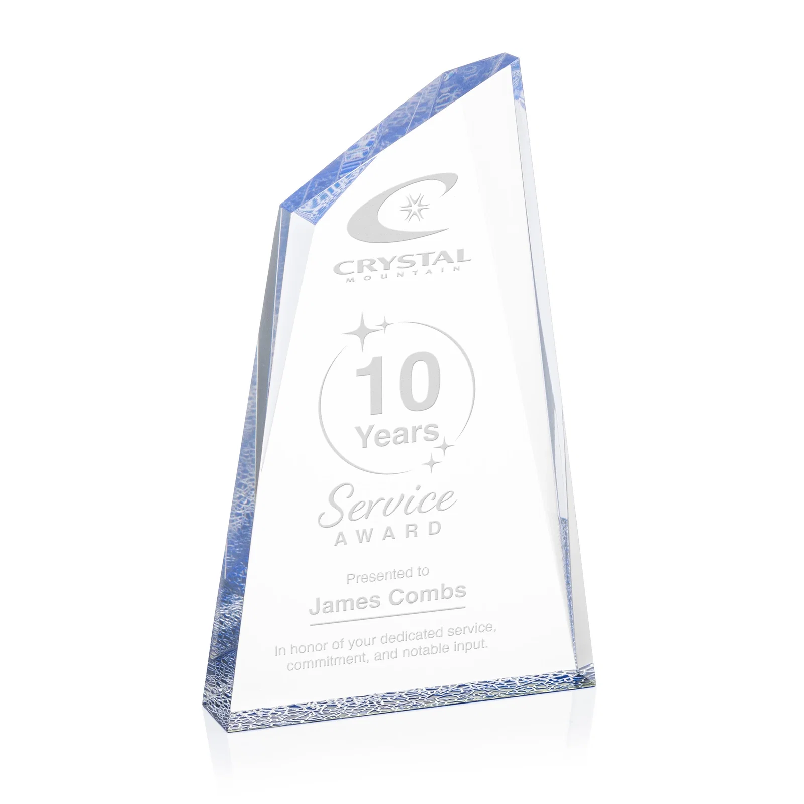 Custom Acrylic Award with Crackle Base and Right-Facing Peak for donor appreciation