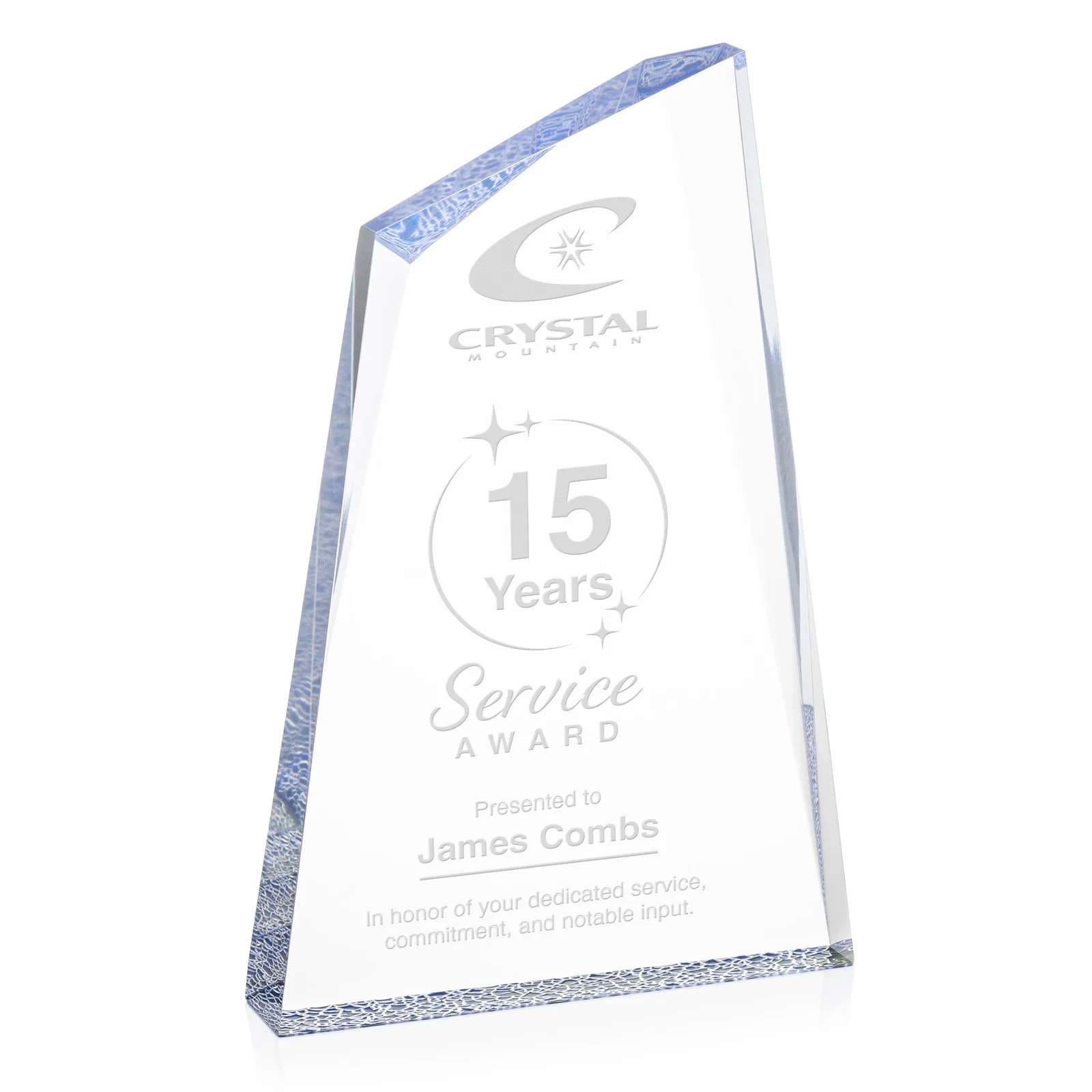 Custom Acrylic Award with Crackle Base and Right-Facing Peak for graduation ceremonies
