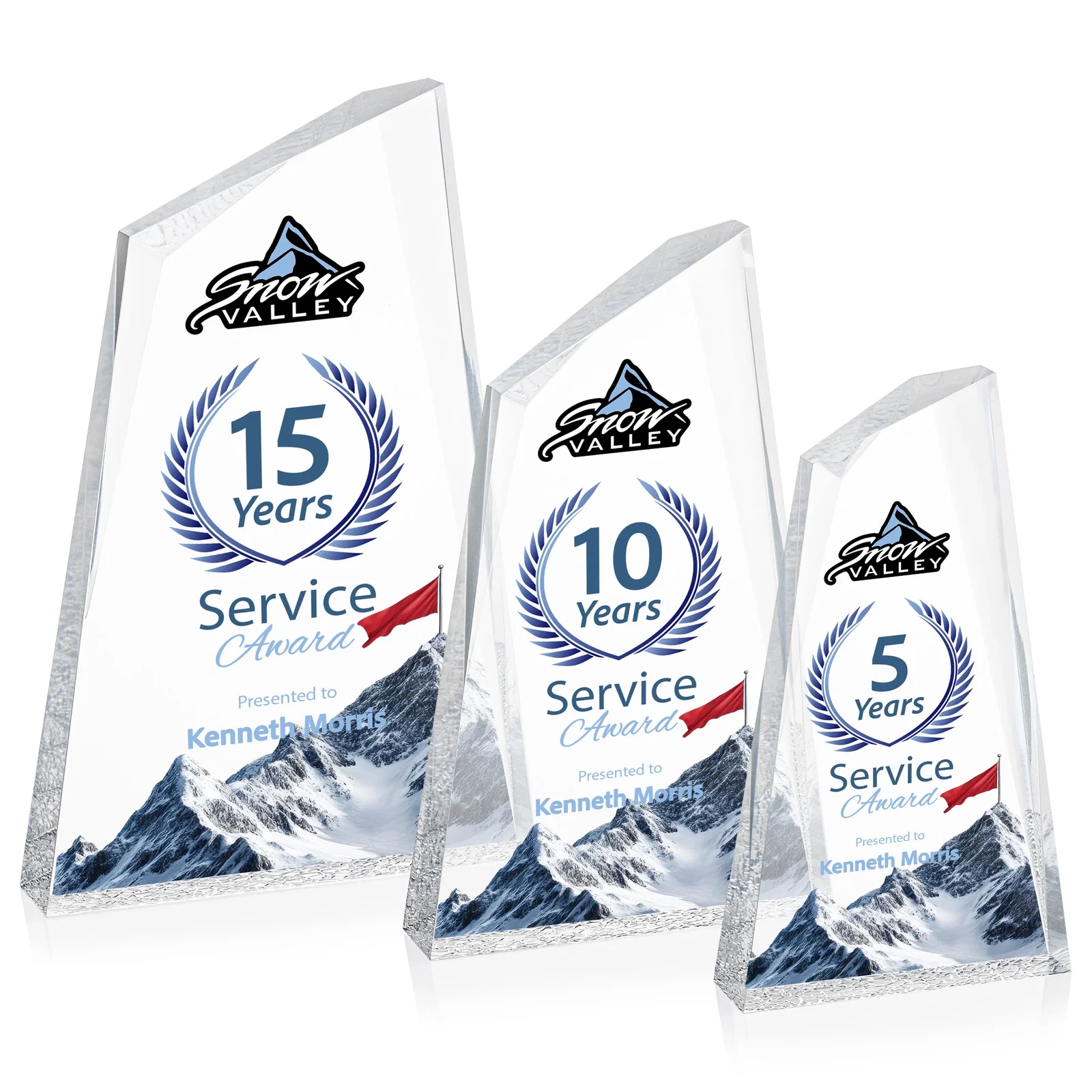 Custom Acrylic Award with Crackle Base and Right-Facing Peak for safety achievement programs